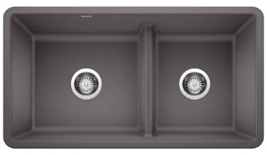 Blanco Precis Silgranit 33'' 60/40 Reversible Double Bowl Undermount Kitchen Sink With Low Divide