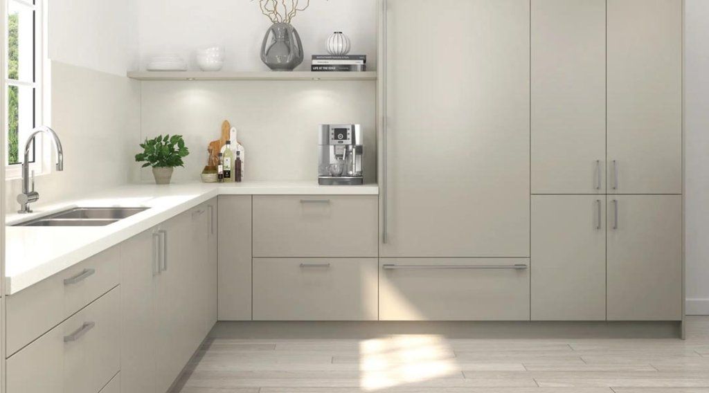Contemporary kitchen featuring Allure Metro doors in Mist Supermatte
