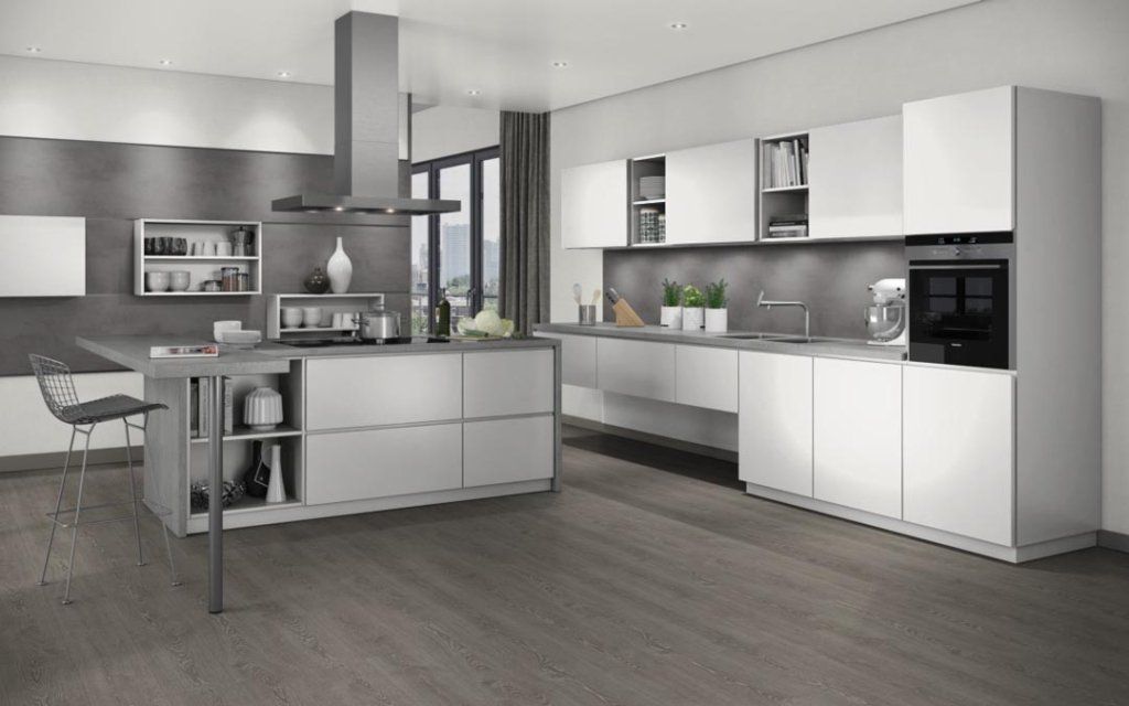 Modern kitchen featuring Allure Metro cabinetry in white supermatte