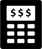 black icon of a calculator with dollar signs