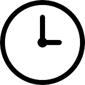 black icon of an analog clock, the hands are pointing to 3PM
