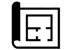 black icon of a blueprint or floorplan