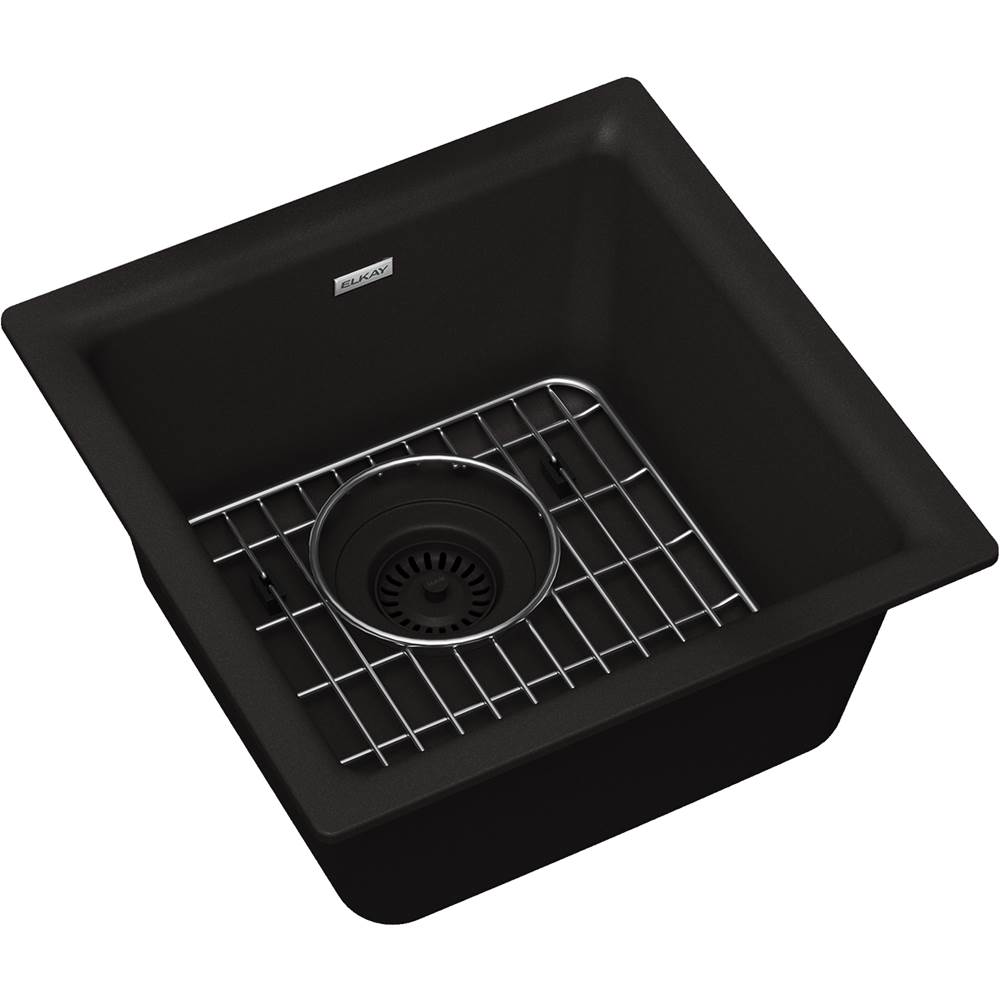 Elkay ELG1616BK0C Black ELG1616BK0C Quartz Classic 15-3/4'' X 15-3/4'' X 7-11/16'', Single Bowl Dual Mount Bar Sink Kit, - Black