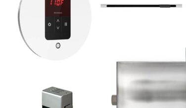 Mr. steam Basic Butler Linear Steam Shower Control Package With Itempo Control And Linear Steamhead In Round Glass White