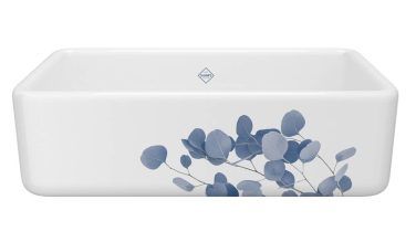 Rohl Lancaster™ 33'' Single Bowl Farmhouse Apron Front Fireclay Kitchen Sink With Eucalyptus Design