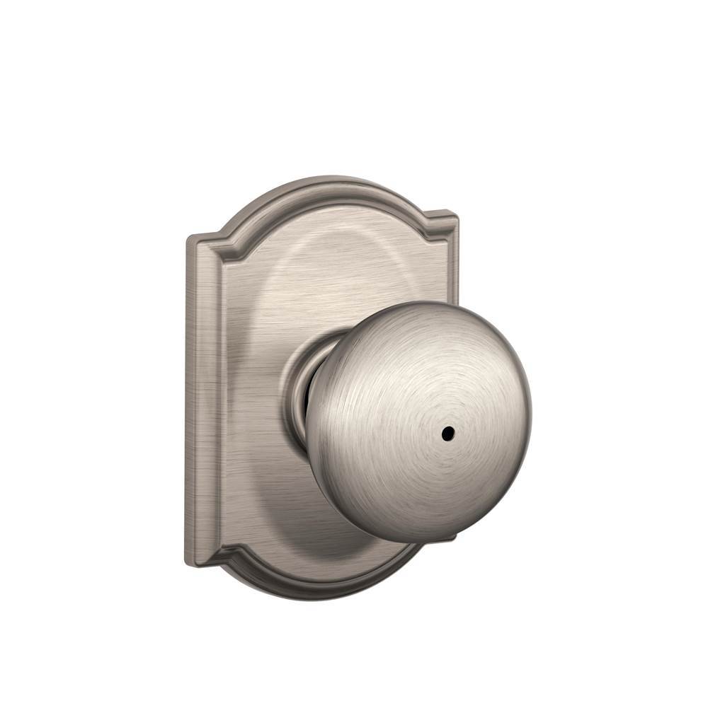 Schlage F40PLY619CAM Satin Nickel F40PLY619CAM Plymouth Knob With Camelot Trim Bed And Bath Lock I - Satin Nickel