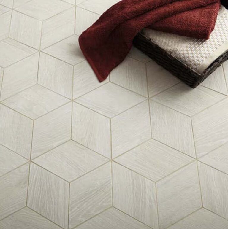 Blankets folded on daltile Emerson wood in ash white floor