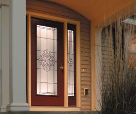 Allure entry door with full length privacy decorative glass in traditional style with side lite