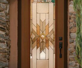Allure entry door with art deco style decorative glass