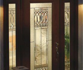 Allure entry door art deco style privacy glass, lit from within and viewed from outside