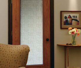 Allure entry door with full size privacy glass and black hardware