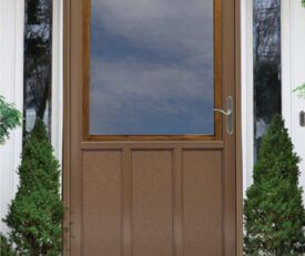 Allure entry door with half length glass in traditional style.