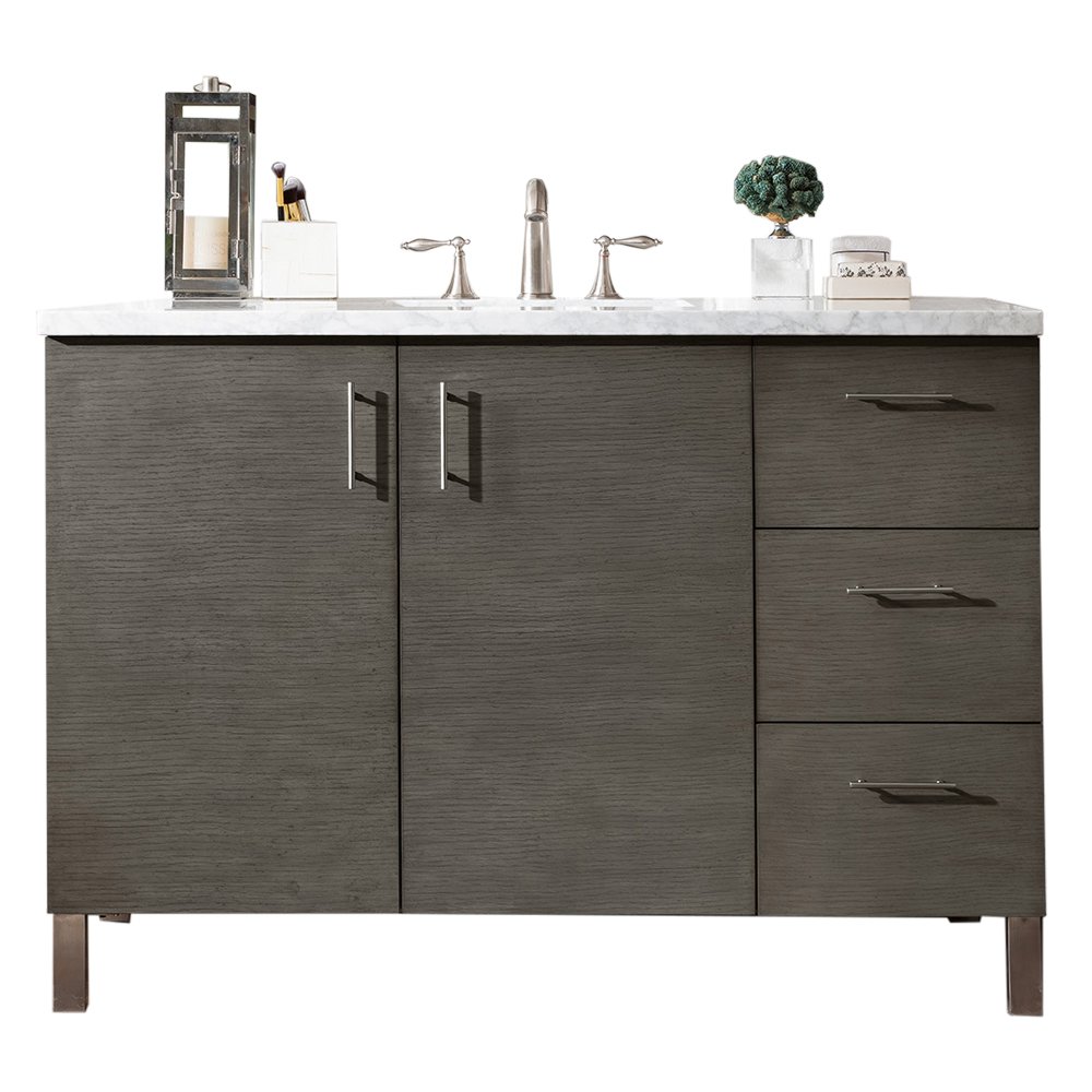 James Martin Vanities 850V48SOK3AF Silver Oak 850V48SOK3AF Metropolitan 48 Single Vanity, Silver Oak W/ 3 Cm Arctic Fall Solid Surface Top - Silver Oak