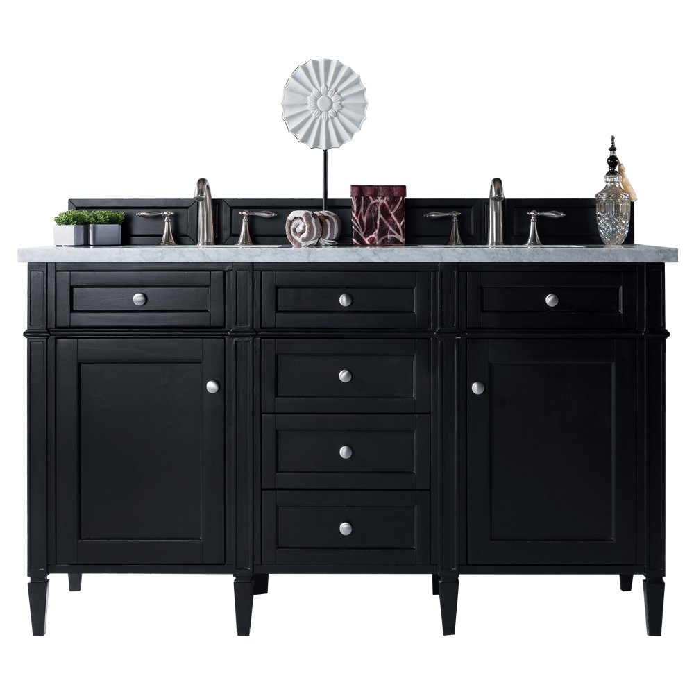 James Martin Vanities 650V60DBKOFEJP Black Onyx 650V60DBKOFEJP Brittany 60 Double Vanity, Black Onyx W/ 3 Cm Eternal Jasmine Pearl Silestone Top W/freepower Wireless Charge - Black Onyx