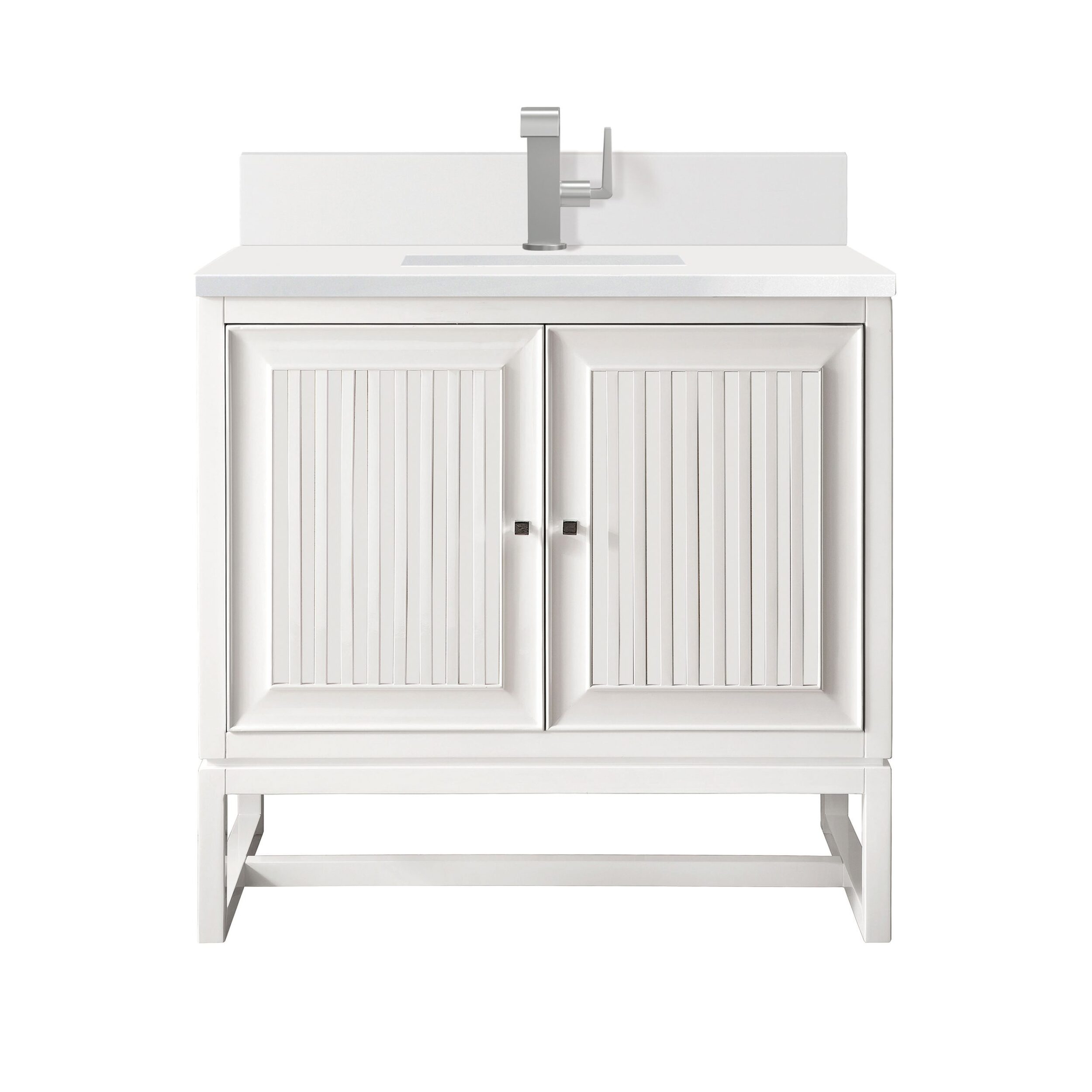 James Martin Vanities E645V30GW1WZ Glossy White E645V30GW1WZ Athens 30 Single Vanity, Glossy White W/ Single Hole 3 Cm White Zeus Silestone Top & Backsplash - Glossy White