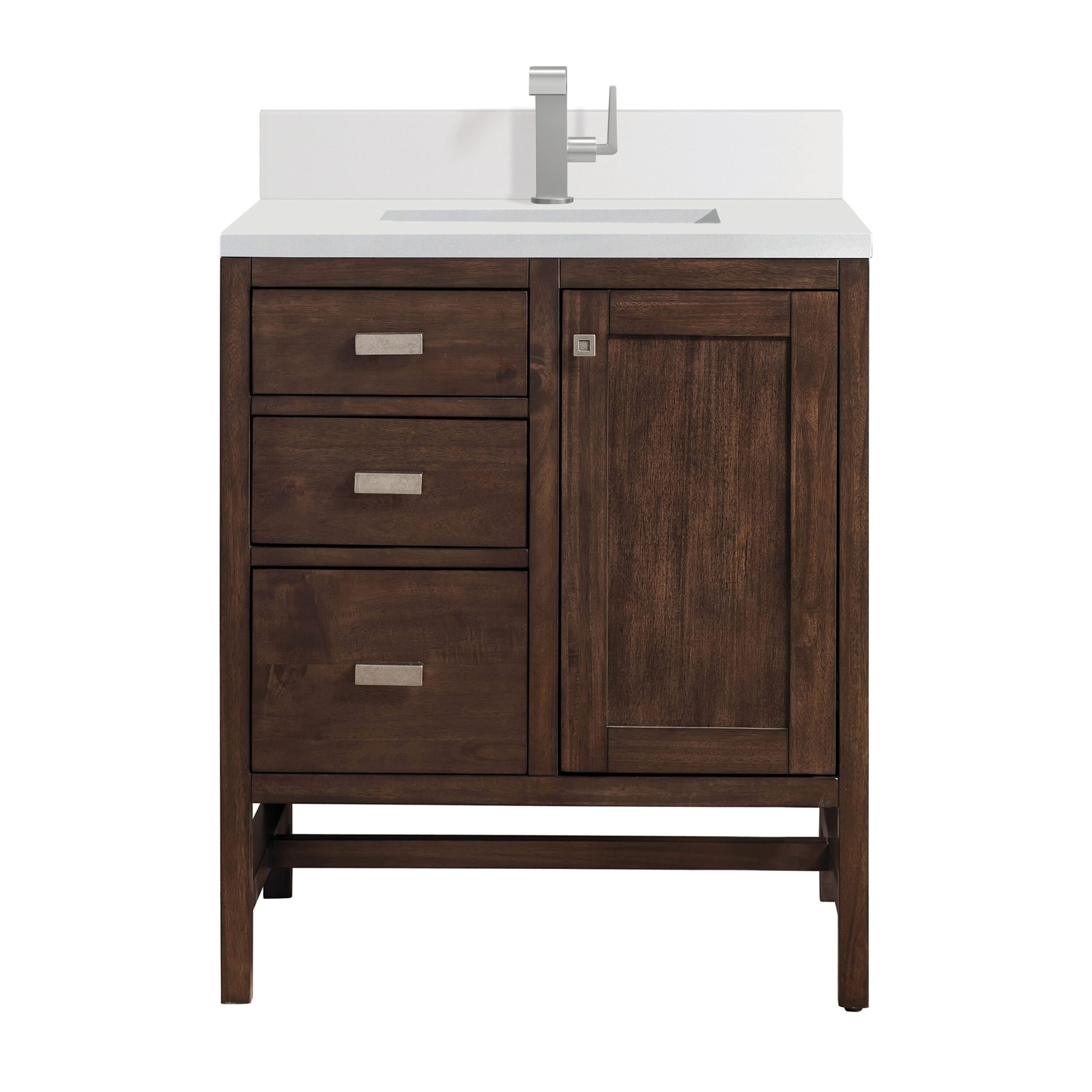 James Martin Vanities E444V30MCA1WZ Mid Century Acacia E444V30MCA1WZ Addison 30 Single Vanity, Mid-century Acacia W/ Single Hole 3 Cm White Zeus Silestone Top & Backsplash - Mid Century Acacia