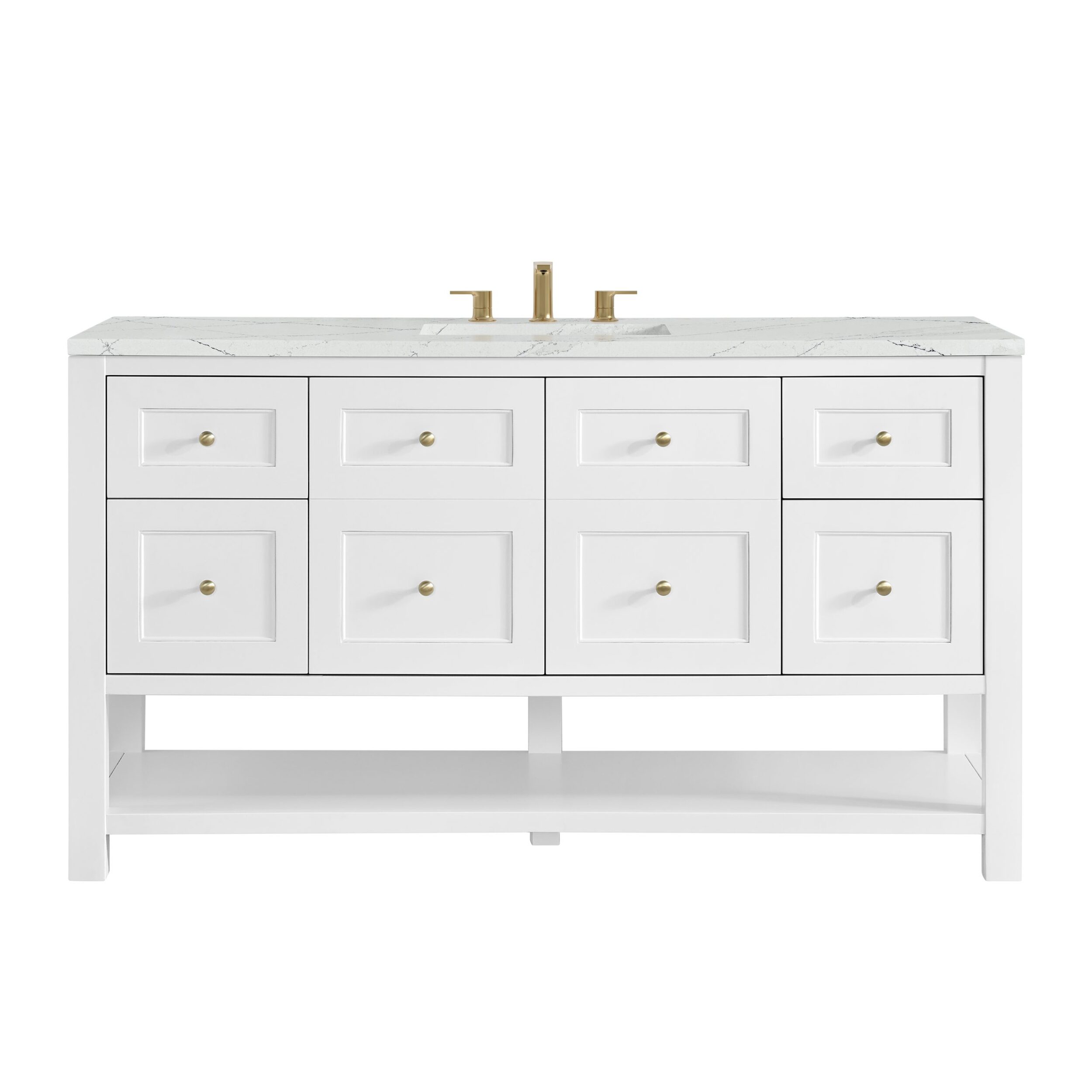 James Martin Vanities 330V60SBWFENC Bright White 330V60SBWFENC Breckenridge 60 Single Vanity, Bright White, W/ 3 Cm Ethereal Noctis Silestone Top W/ Freepower Wireless Charger - Bright White
