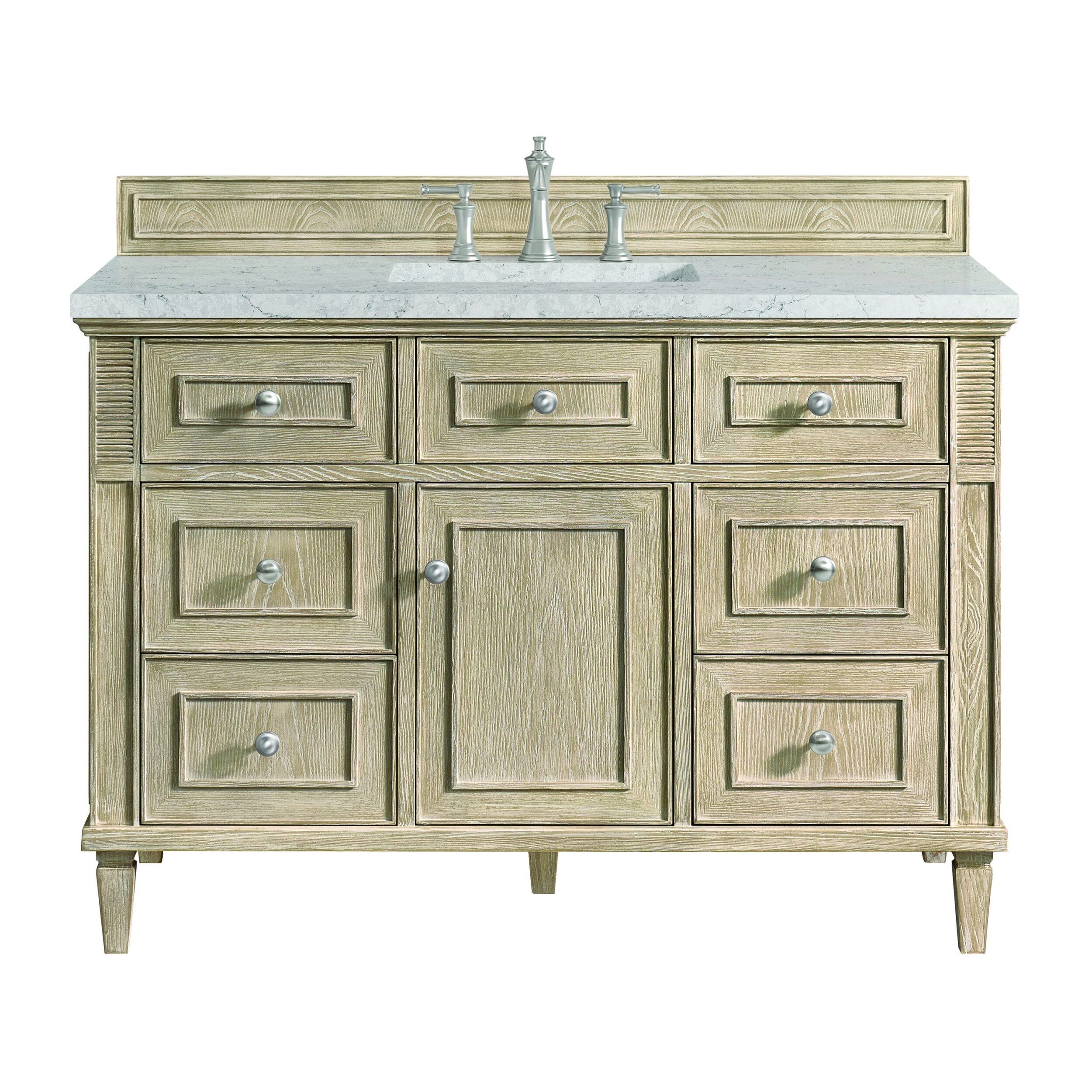 James Martin Vanities 424V48WWOFEJP Whitewashed Oak 424V48WWOFEJP Lorelai 48 Single Vanity, Whitewashed Oak W/ 3 Cm Eternal Jasmine Pearl Silestone Top W/freepower Wireless Charge - Whitewashed Oak