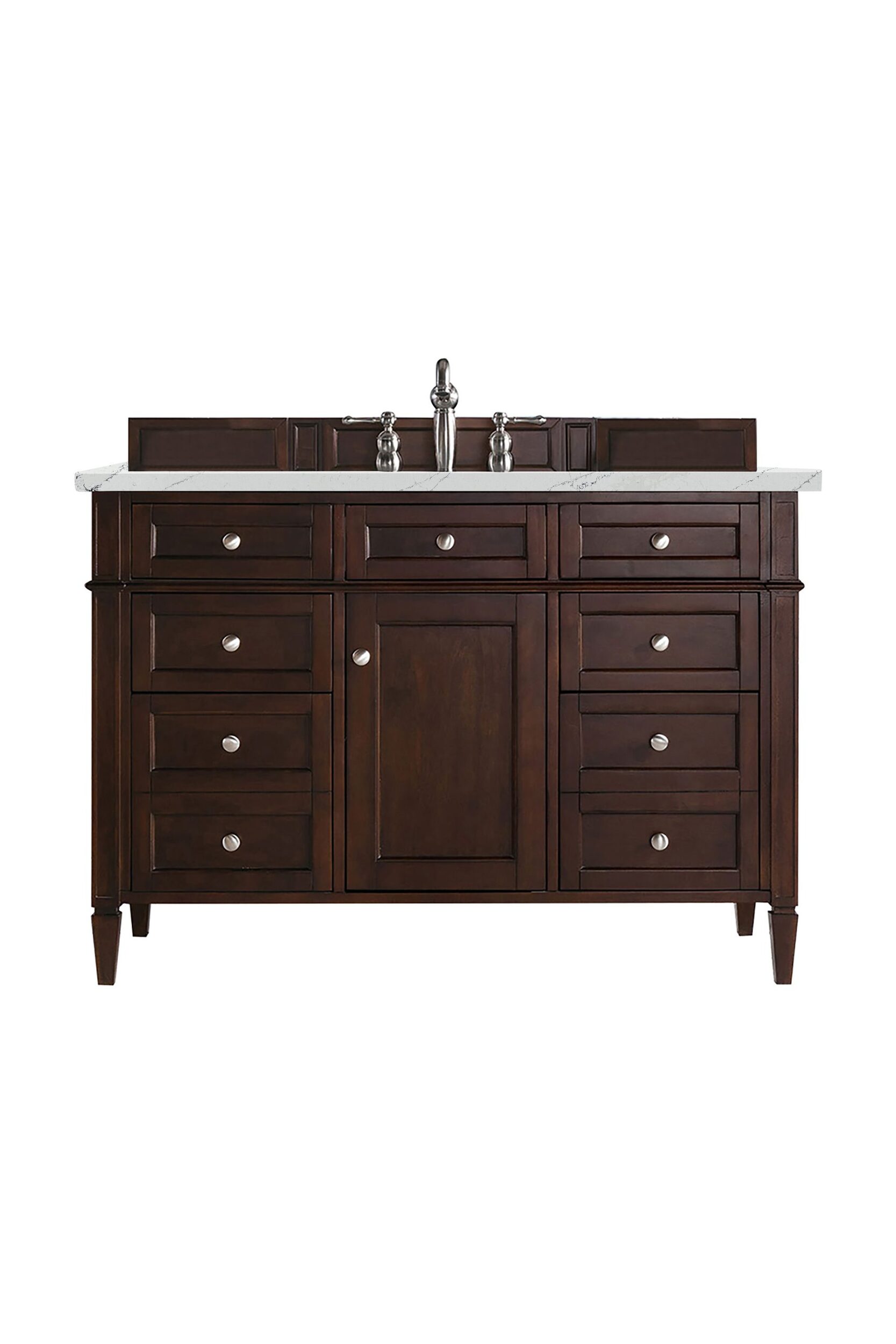 James Martin Vanities 650V48BNMFENC Burnished Mahogany 650V48BNMFENC Brittany 48 Single Vanity, Burnished Mahogany W/ 3 Cm Ethereal Noctis Silestone Top W/freepower Wireless Charger - Burnished Mahogany
