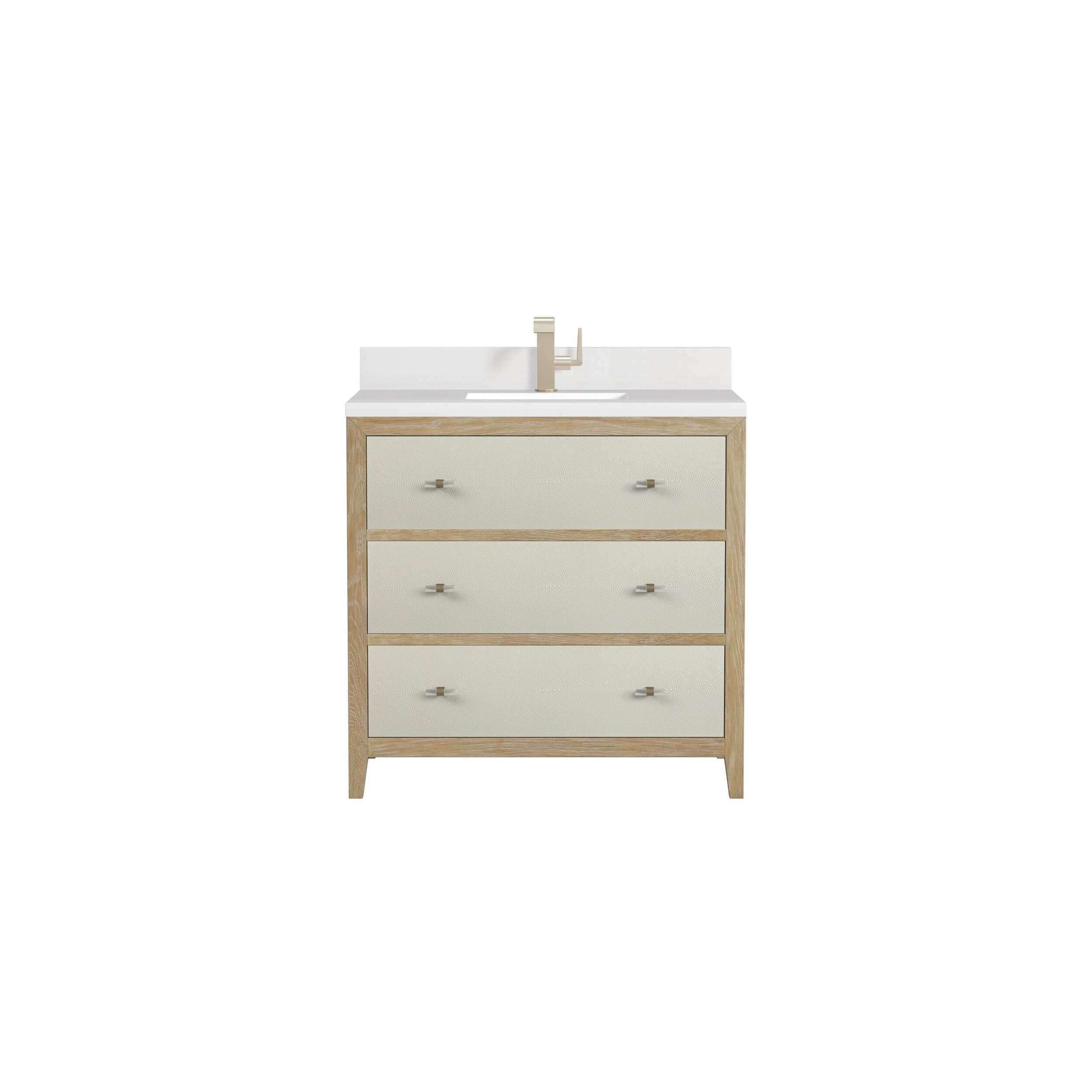 James Martin Vanities D604V36SHG1WZ Sunwashed Oak with Embossed Shagreen Drawer Fronts D604V36SHG1WZ Celeste 36 Single Vanity, Sunwashed Oak With Embossed Shagreen W/ Single Hole 3 Cm White Zeus Silestone Top & Backsplash - Sunwashed Oak with Embossed Shagreen Drawer Fronts