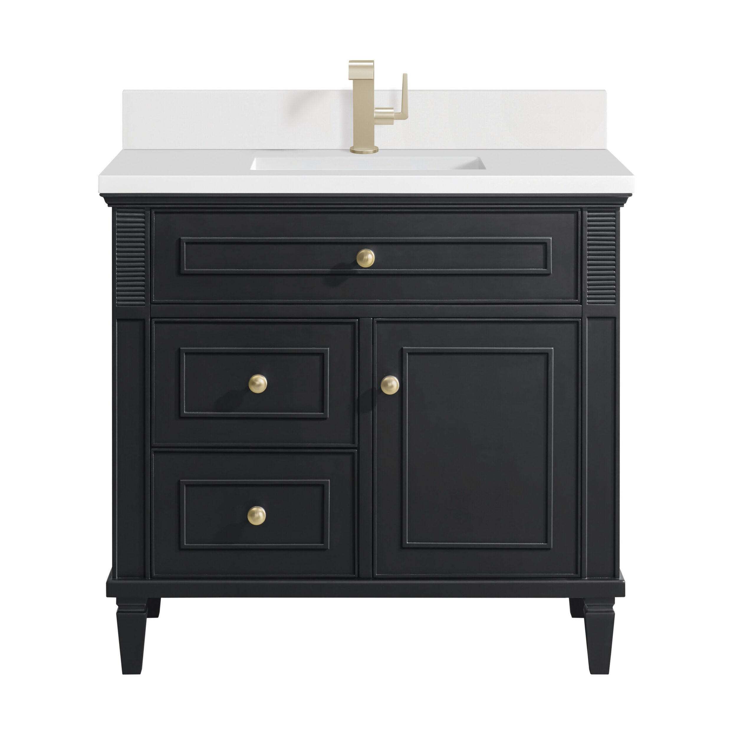 James Martin Vanities 424V36BKO1WZ Black Onyx 424V36BKO1WZ Lorelai 36 Single Vanity, Black Onyx W/ Single Hole 3 Cm White Zeus Silestone Top & Backsplash - Black Onyx