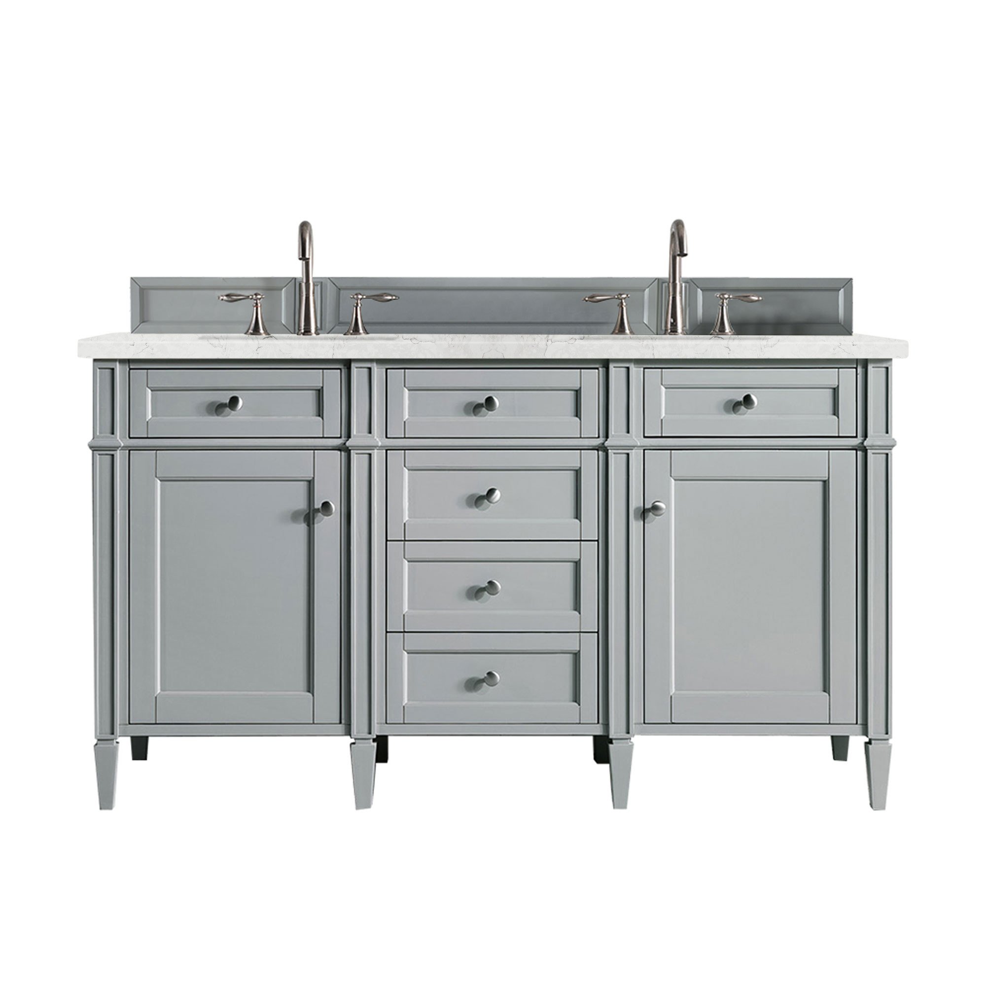 James Martin Vanities 650V60DUGRFEJP Urban Gray 650V60DUGRFEJP Brittany 60 Double Vanity, Urban Gray W/ 3 Cm Eternal Jasmine Pearl Silestone Top W/freepower Wireless Charge - Urban Gray