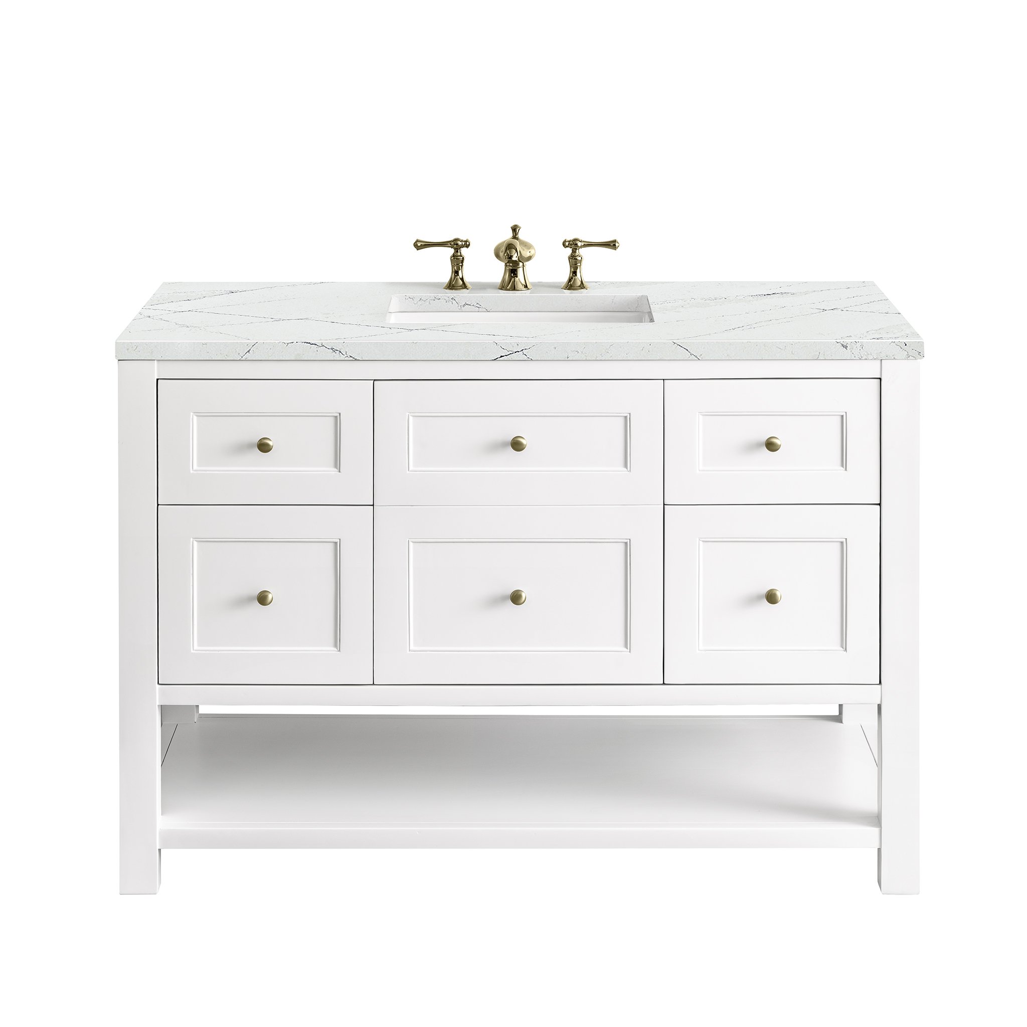 James Martin Vanities 330V48BWFENC Bright White 330V48BWFENC Breckenridge 48 Single Vanity, Bright White W/ 3 Cm Ethereal Noctis Top W/freepower Wireless Charge - Bright White