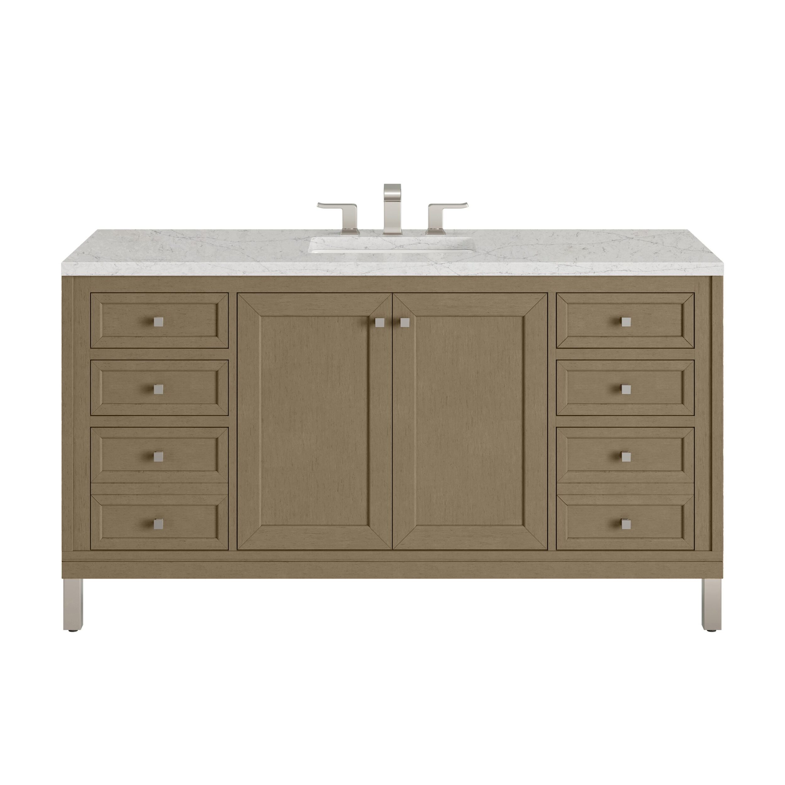 James Martin Vanities 503V60SWLWFEJP Walnut Whisper 503V60SWLWFEJP Chicago 60 Single Vanity, Walnut Whisper, W/ 3 Cm Eternal Jasmine Pearl Silestone Top W/ Freepower Wireless Charger - Walnut Whisper