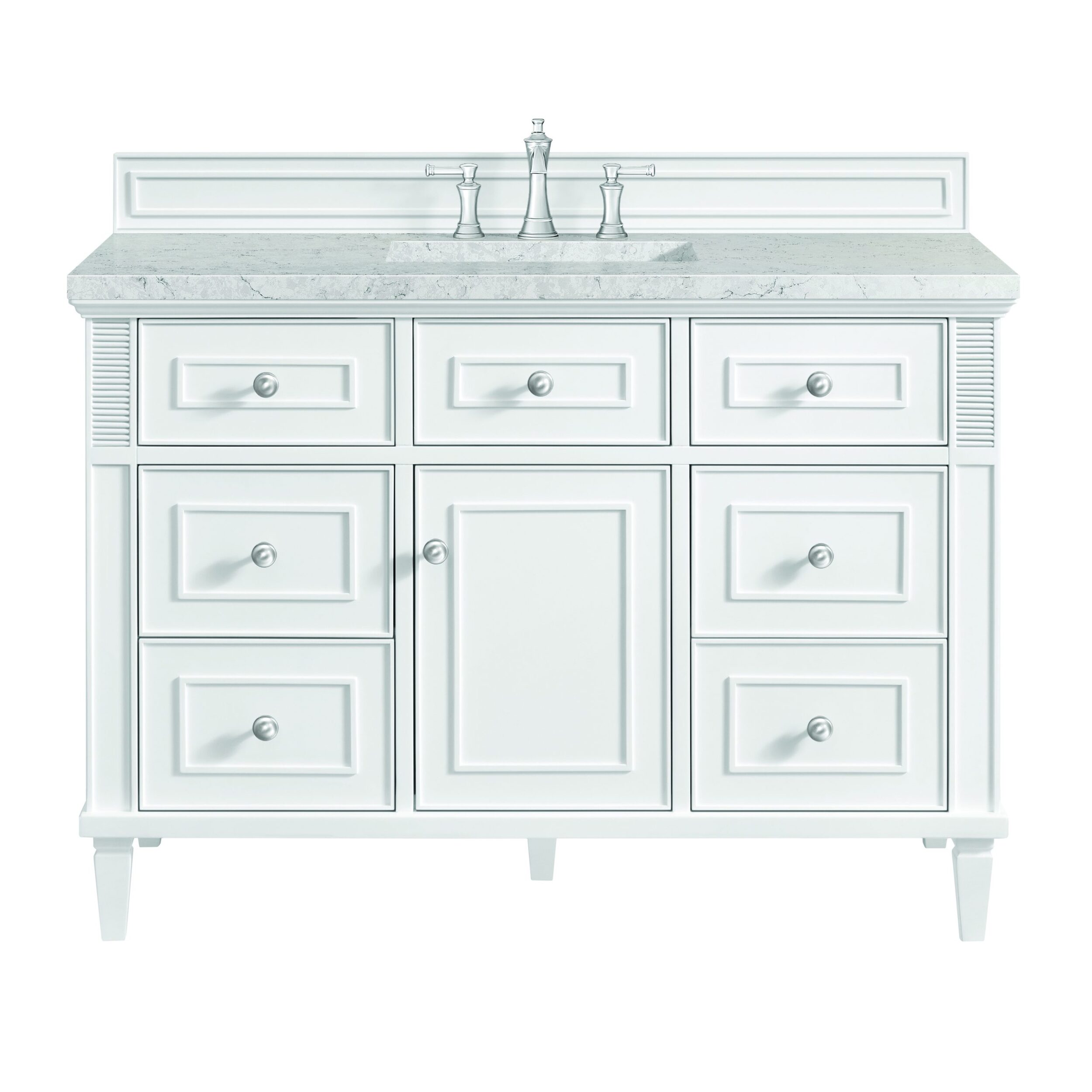 James Martin Vanities 424V48BWFEJP Bright White 424V48BWFEJP Lorelai 48 Single Vanity, Bright White W/ 3 Cm Eternal Jasmine Pearl Silestone Top W/freepower Wireless Charge - Bright White