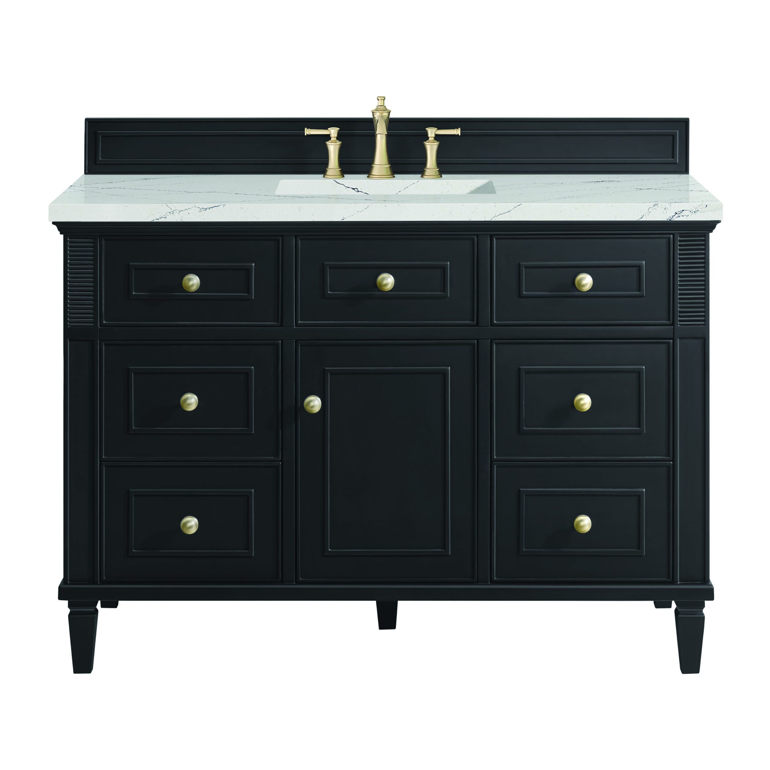 James Martin Vanities 424V48BKOFENC Black Onyx 424V48BKOFENC Lorelai 48 Single Vanity, Black Onyx W/ 3 Cm Ethereal Noctis Silestone Top W/freepower Wireless Charge - Black Onyx