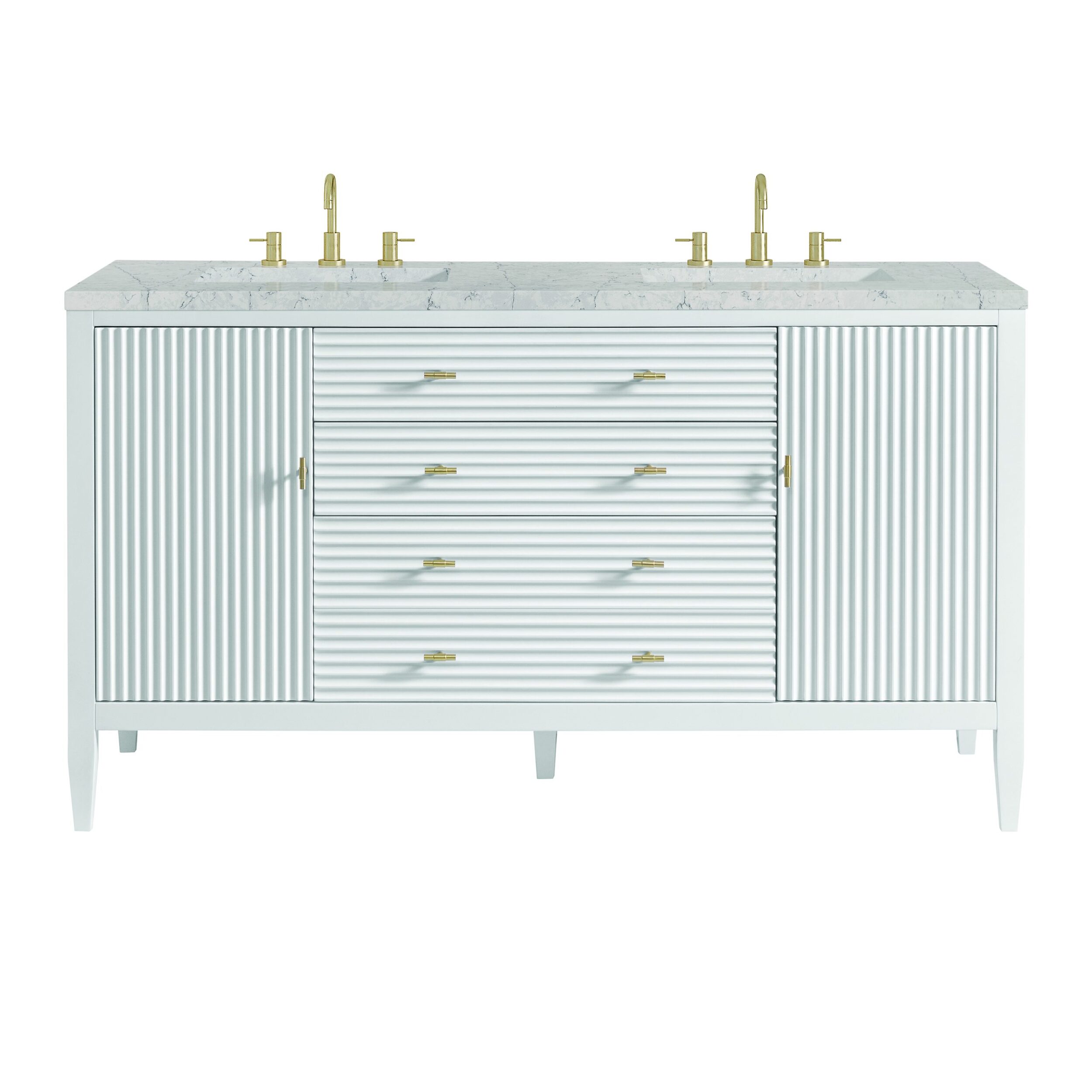 James Martin Vanities 485V60DBWFEJP Bright White 485V60DBWFEJP Myrrin 60 Double Vanity, Bright White W/ 3 Cm Eternal Jasmine Pearl Silestone Top W/freepower Wireless Charge - Bright White