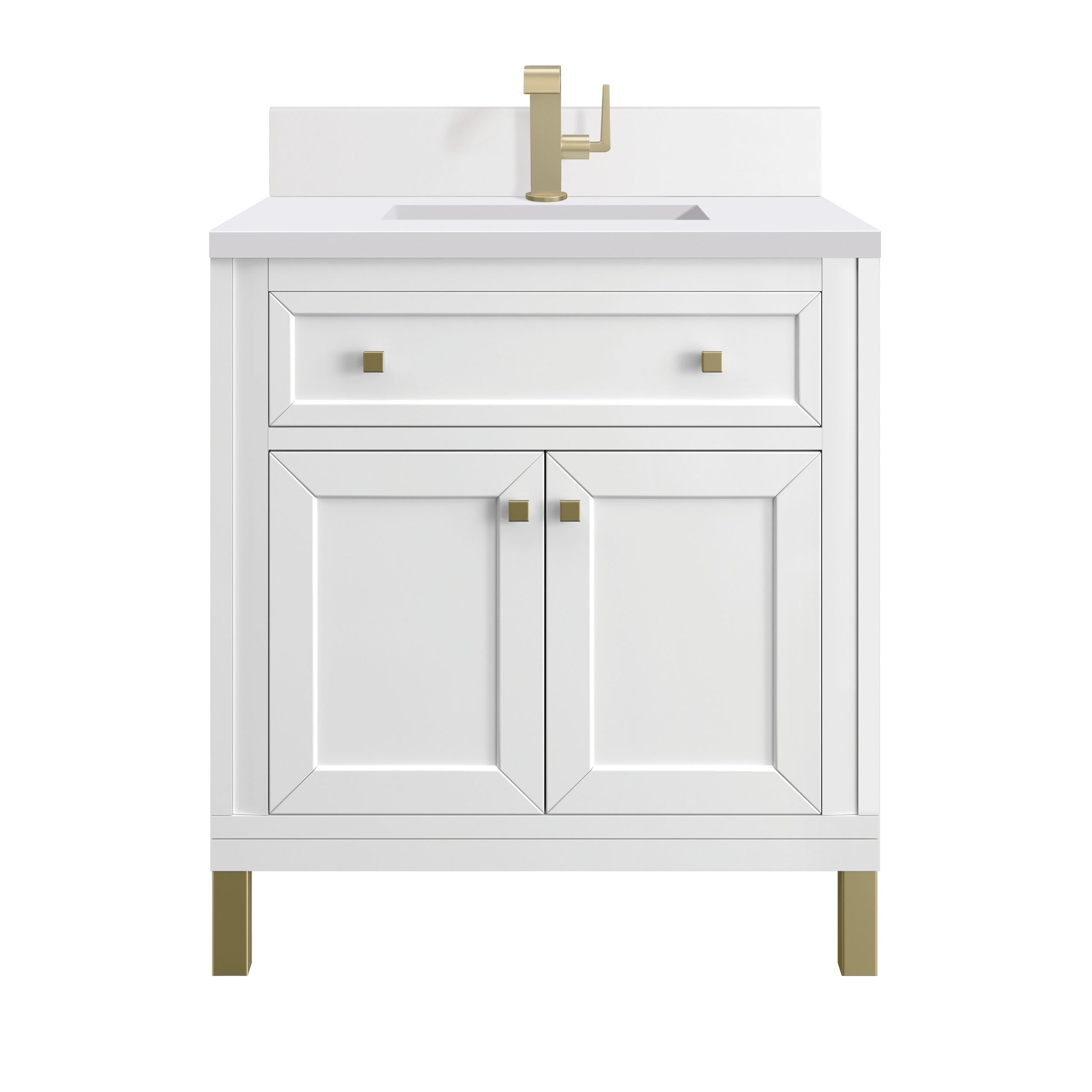 James Martin Vanities 503V30GW1WZ Glossy White 503V30GW1WZ Chicago 30 Single Vanity, Glossy White, W/ Single Hole 3cm White Zeus Silestone Top & Backsplash - Glossy White