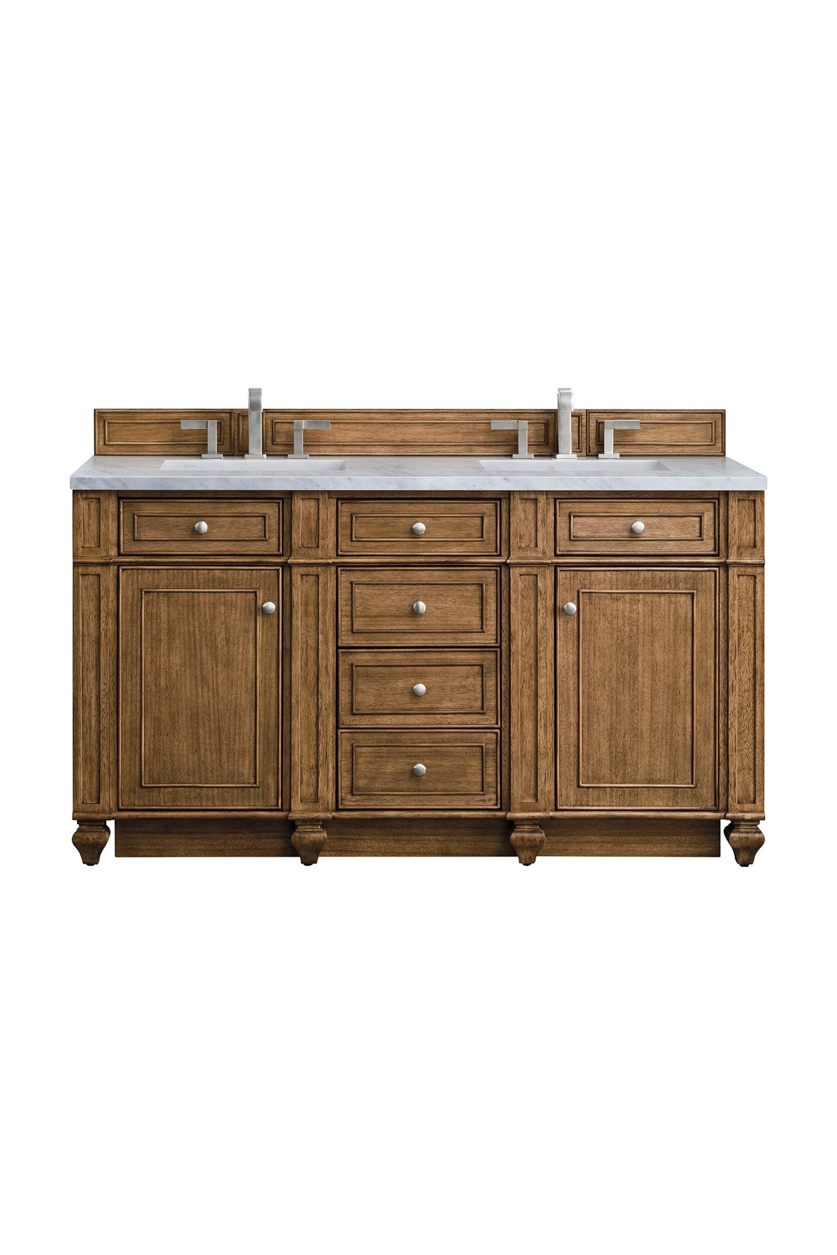 James Martin Vanities 157V60DSBRFEJP Saddle Brown 157V60DSBRFEJP Bristol 60 Double Vanity, Saddle Brown W/ 3 Cm Eternal Jasmine Pearl Silestone Top W/freepower Wireless Charge - Saddle Brown