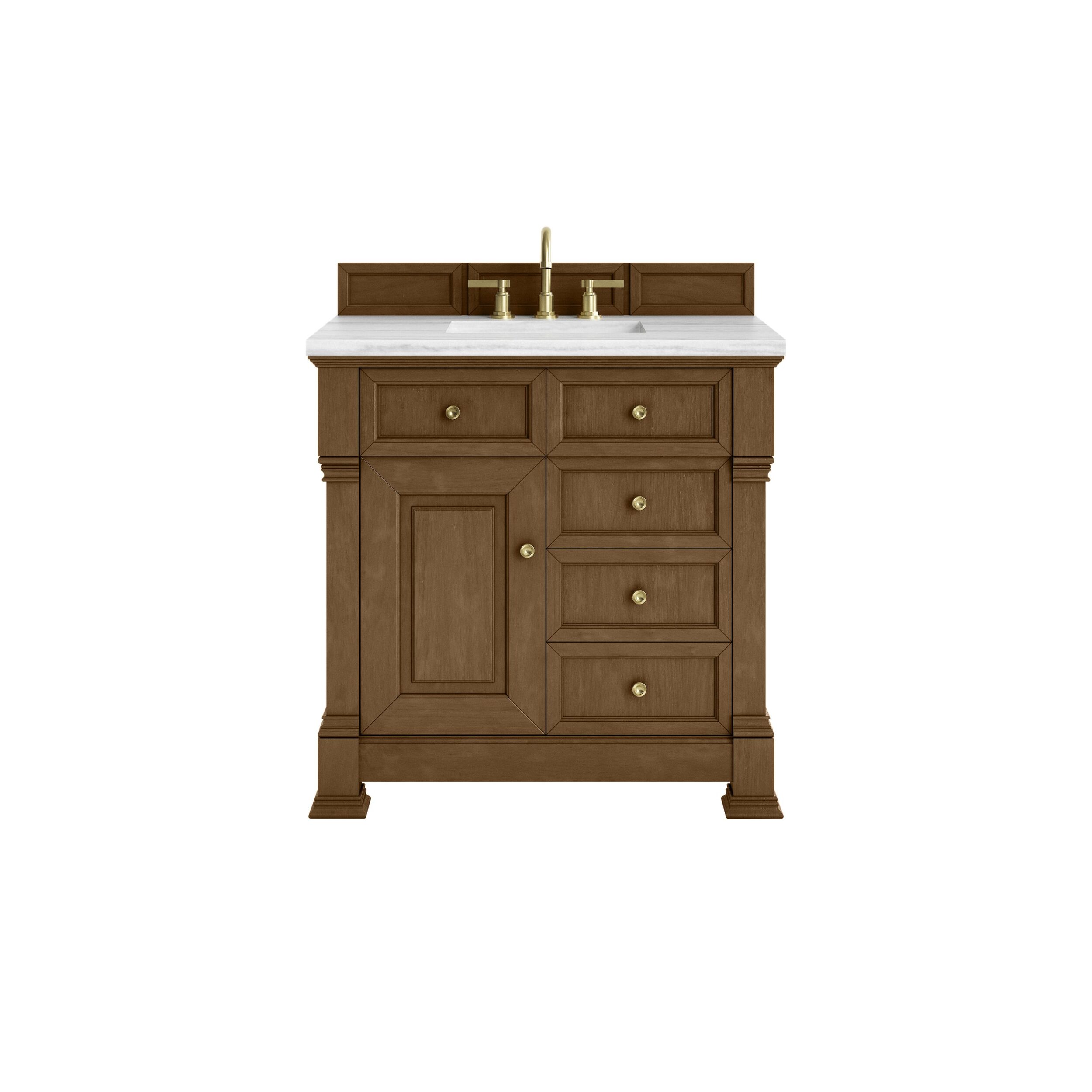 James Martin Vanities 547V36HNO3AF Honey Oak 547V36HNO3AF Brookfield 36 Single Vanity, Honey Oak W/ 3 Cm Arctic Fall Solid Surface Top - Honey Oak