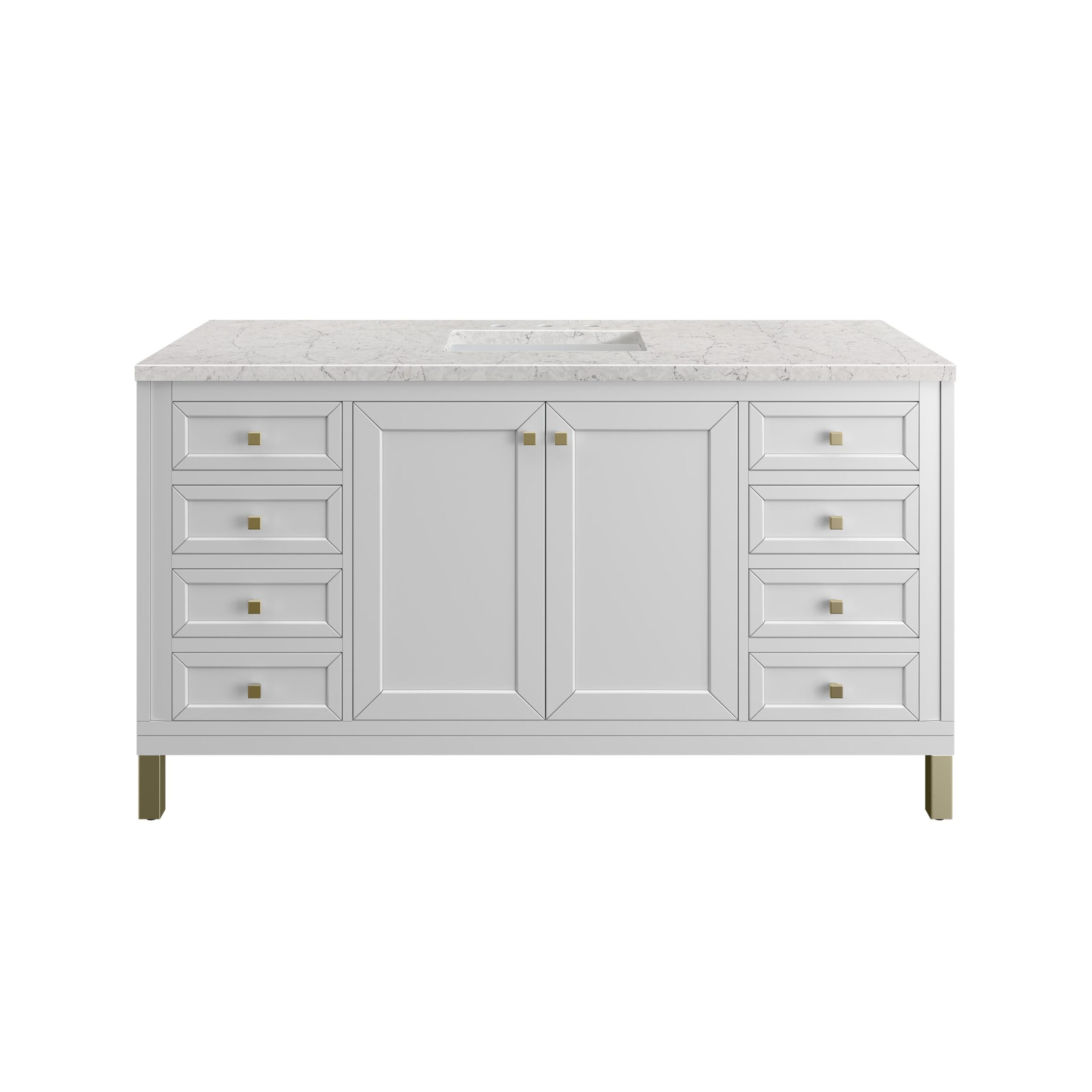 James Martin Vanities 503V60SGWFEJP Glossy White 503V60SGWFEJP Chicago 60 Single Vanity, Glossy White, W/ 3 Cm Eternal Jasmine Pearl Silestone Top W/ Freepower Wireless Charger - Glossy White