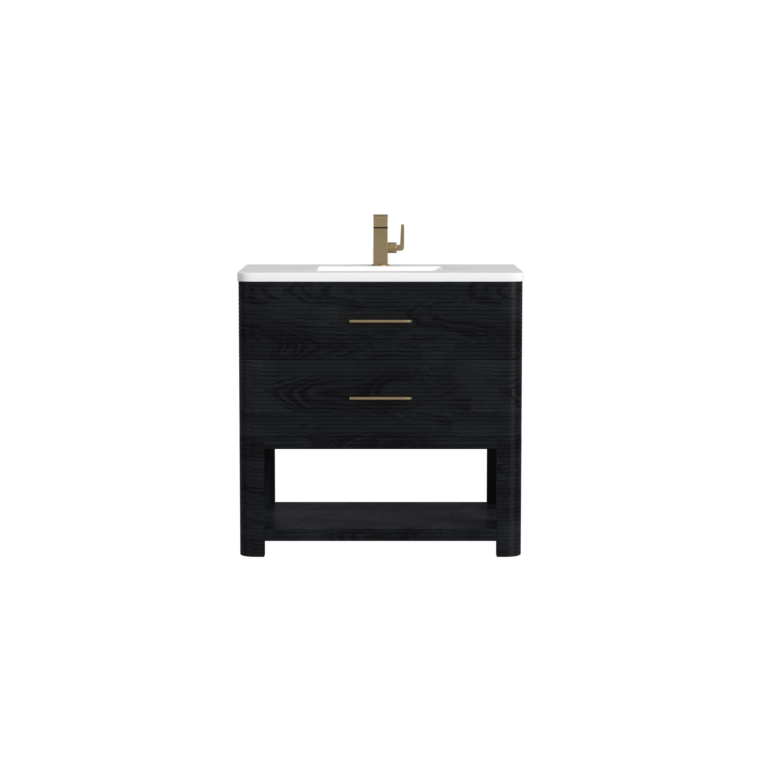 James Martin Vanities D704V36CBO3WZ Carbon Oak D704V36CBO3WZ Lucian 36 Single Vanity, Carbon Oak W/ 3 Cm White Zeus Silestone Top - Carbon Oak