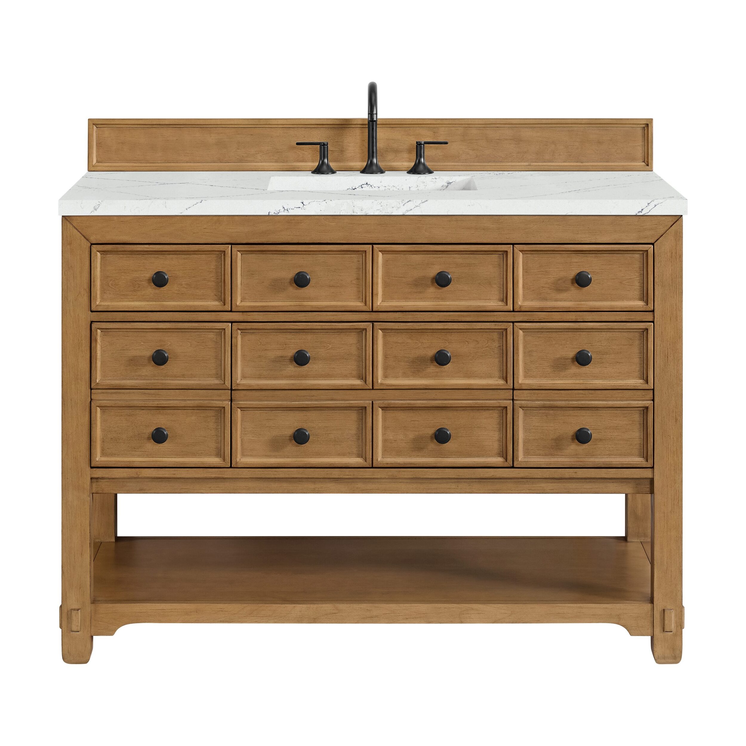James Martin Vanities 505V48AMBFENC Amber Birch 505V48AMBFENC Malibu 48 Single Vanity, Amber Birch W/ 3 Cm Ethereal Noctis Silestone Top W/ Freepower Wireless Charge - Amber Birch
