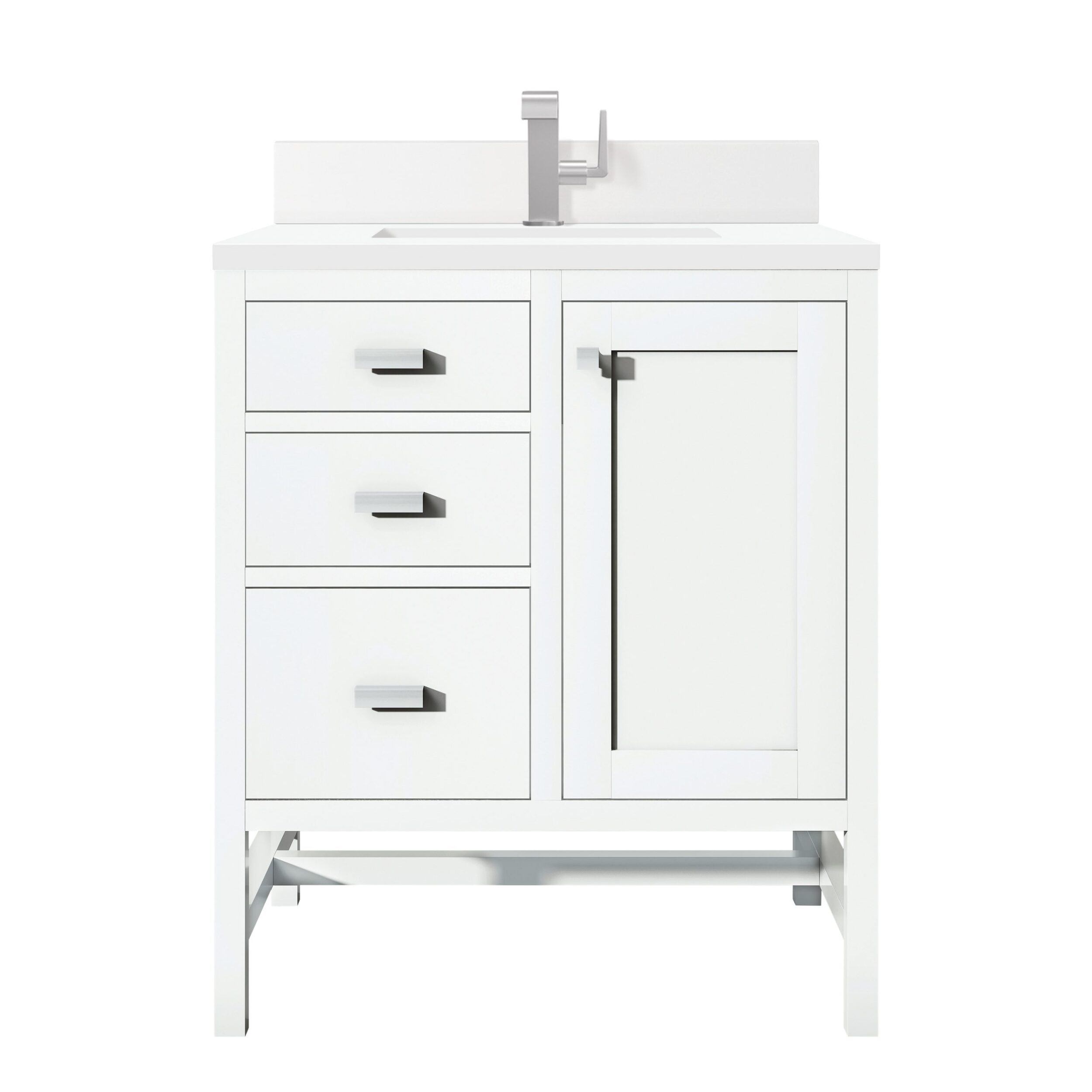James Martin Vanities E444V30GW1WZ Glossy White E444V30GW1WZ Addison 30 Single Vanity, Glossy White W/ Single Hole 3 Cm White Zeus Silestone Top & Backsplash - Glossy White