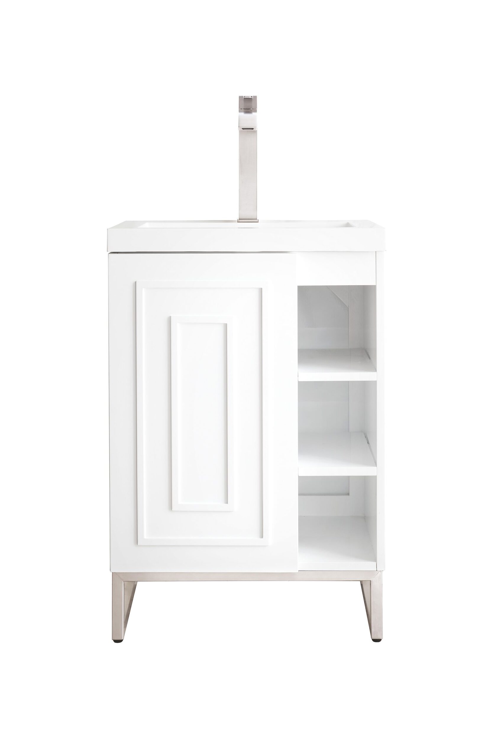 James Martin Vanities E110V24GWBNKWG Glossy White E110V24GWBNKWG Alicante 24 Single Vanity, Glossy White, Brushed Nickel W/ White Glossy Composite Stone Top - Glossy White