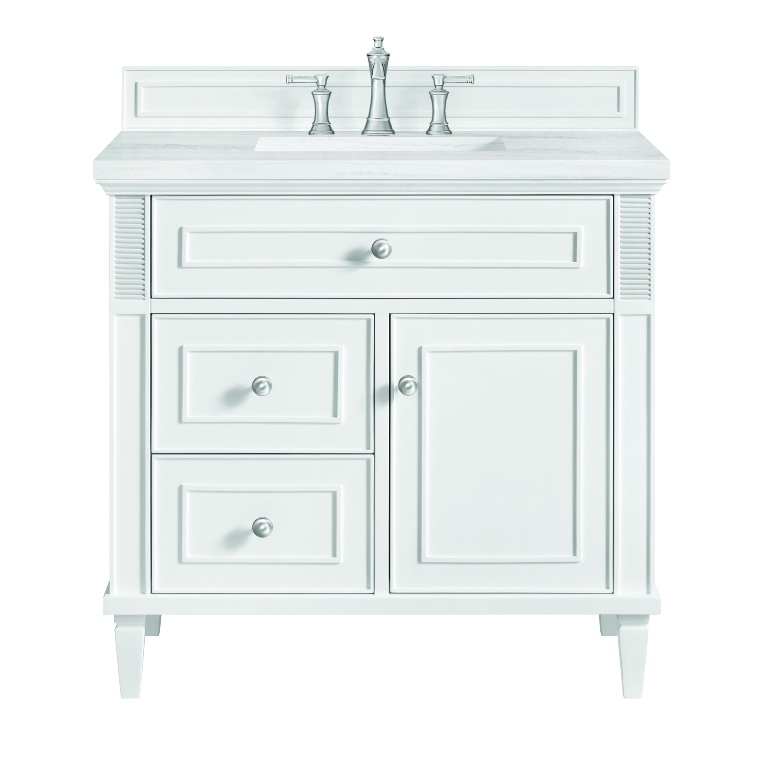 James Martin Vanities 424V36BW3AF Bright White 424V36BW3AF Lorelai 36 Single Vanity, Bright White W/ 3 Cm Arctic Fall Solid Surface Top - Bright White