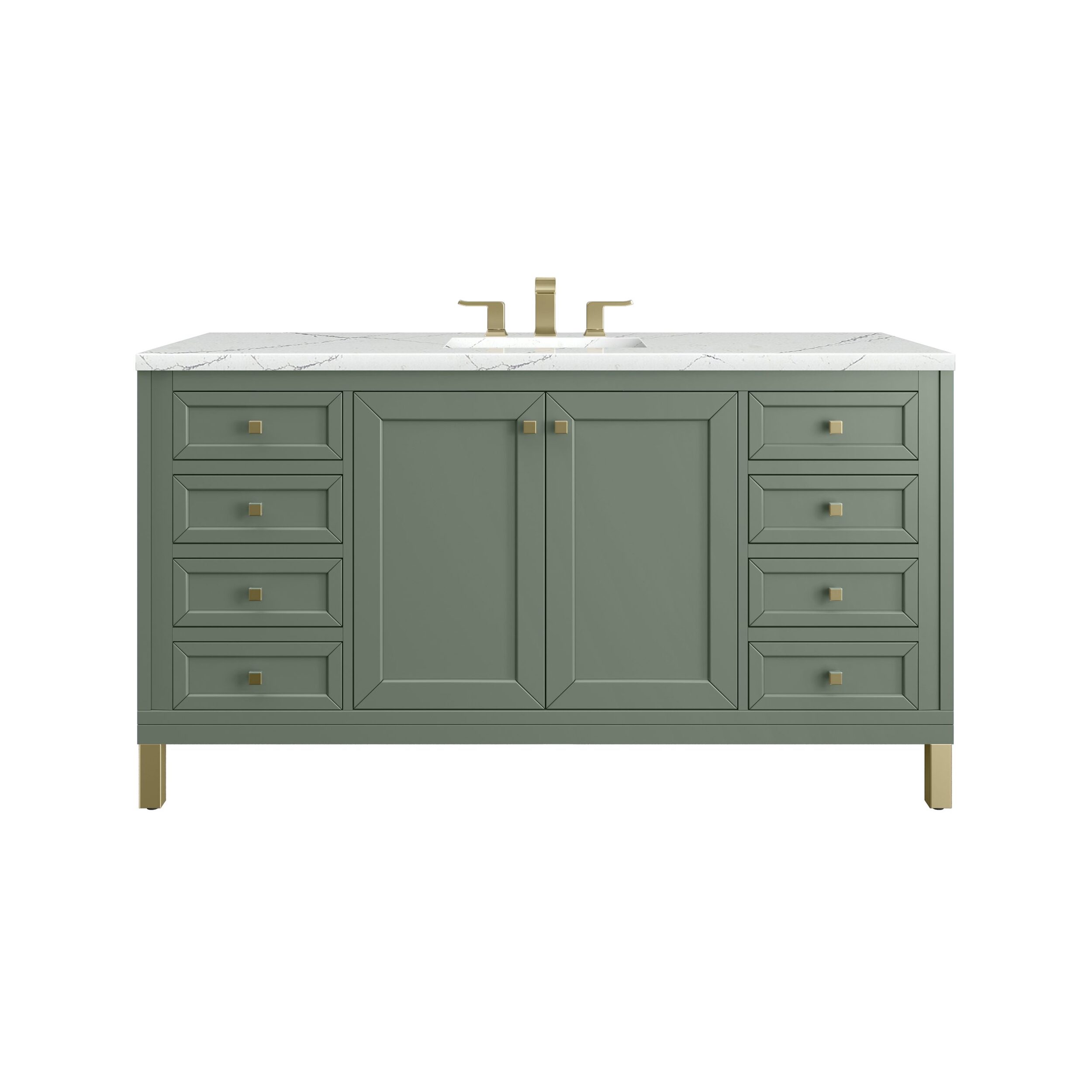 James Martin Vanities 503V60SSCFENC Smokey Celadon 503V60SSCFENC Chicago 60 Single Vanity, Smokey Celadon, W/ 3 Cm Ethereal Noctis Silestone Top W/ Freepower Wireless Charger - Smokey Celadon