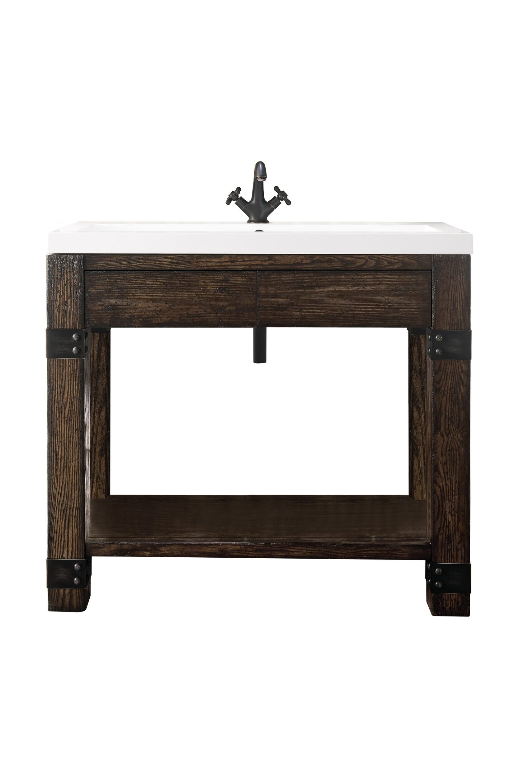 James Martin Vanities C205V395RSAWG Rustic Ash C205V395RSAWG Brooklyn 39.5 Single Console Vanity, Rustic Ash W/ White Glossy Composite Stone Top - Rustic Ash