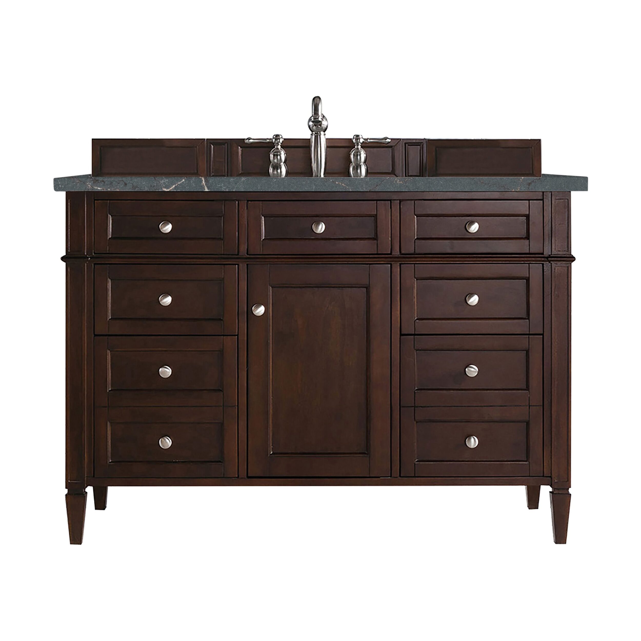 James Martin Vanities 650V48BNMFPBL Burnished Mahogany 650V48BNMFPBL Brittany 48 Single Vanity, Burnished Mahogany W/ 3 Cm Parisien Bleu Silestone Top W/freepower Wireless Charge - Burnished Mahogany