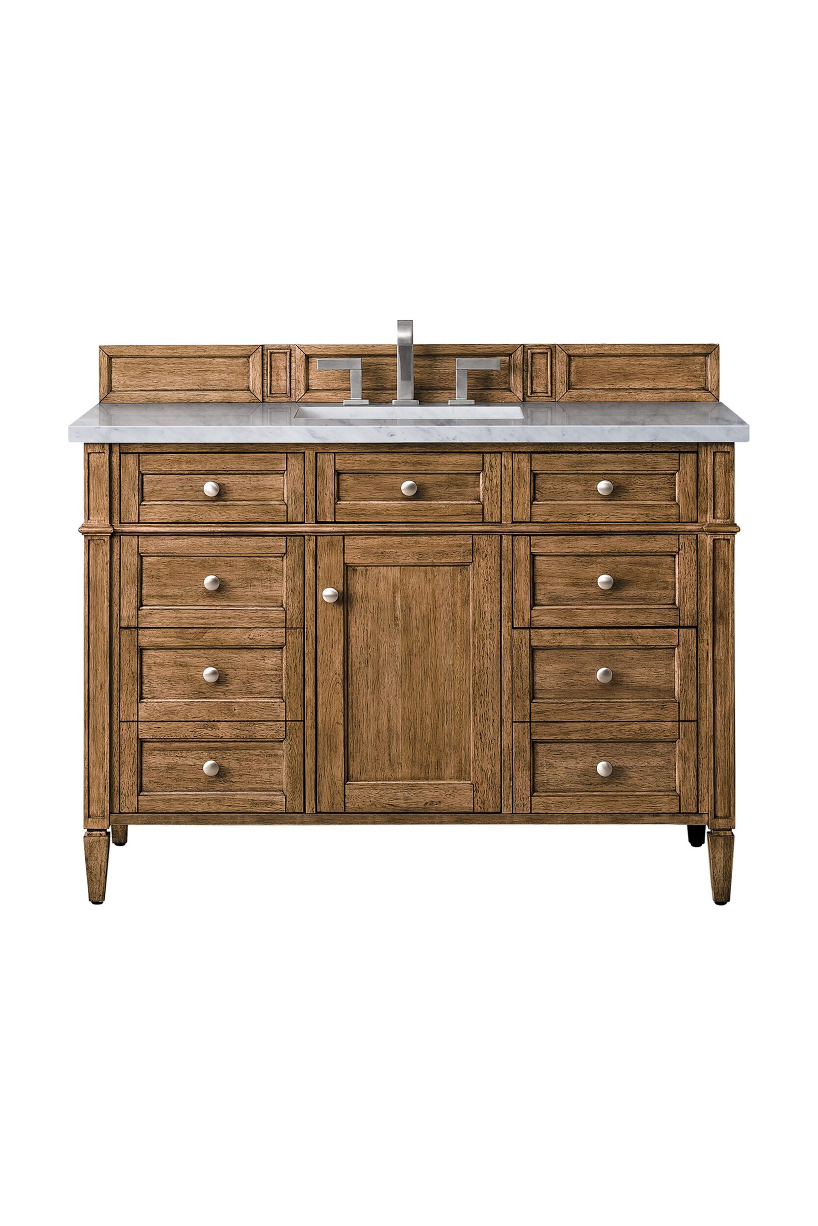 James Martin Vanities 650V48SBRFEJP Saddle Brown 650V48SBRFEJP Brittany 48 Single Vanity, Saddle Brown W/ 3 Cm Eternal Jasmine Pearl Silestone Top W/freepower Wireless Charge - Saddle Brown