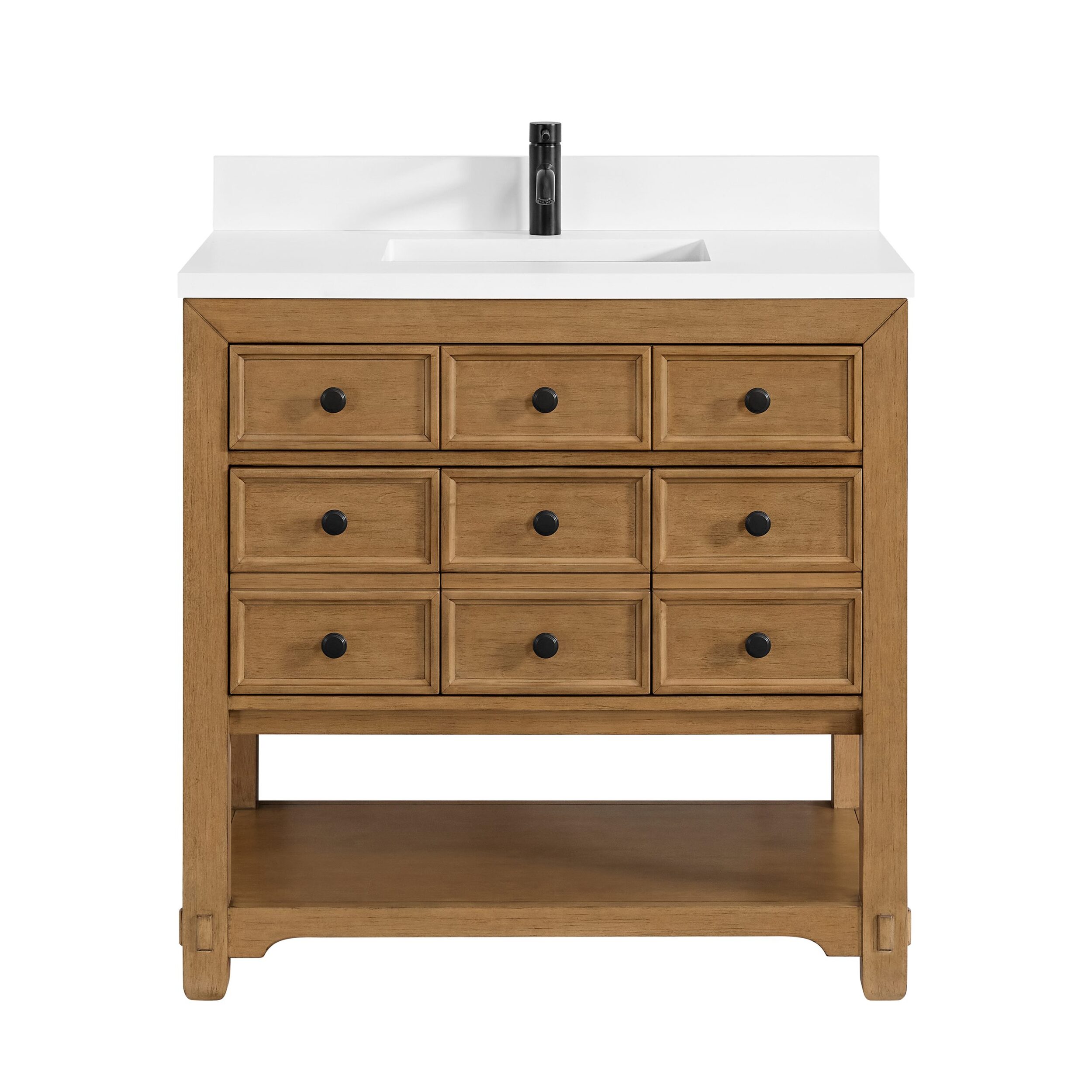 James Martin Vanities 505V36AMB1WZ Amber Birch 505V36AMB1WZ Malibu 36 Single Vanity, Amber Birch W/ Single Hole 3 Cm White Zeus Top & Backsplash - Amber Birch