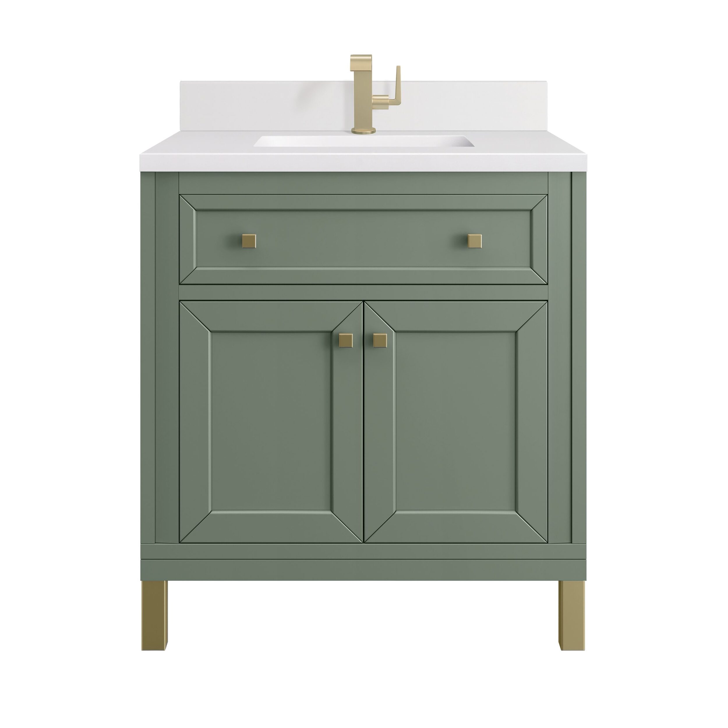 James Martin Vanities 503V30SC1WZ Smokey Celadon 503V30SC1WZ Chicago 30 Single Vanity, Smokey Celadon, W/ Single Hole 3cm White Zeus Silestone Top & Backsplash - Smokey Celadon