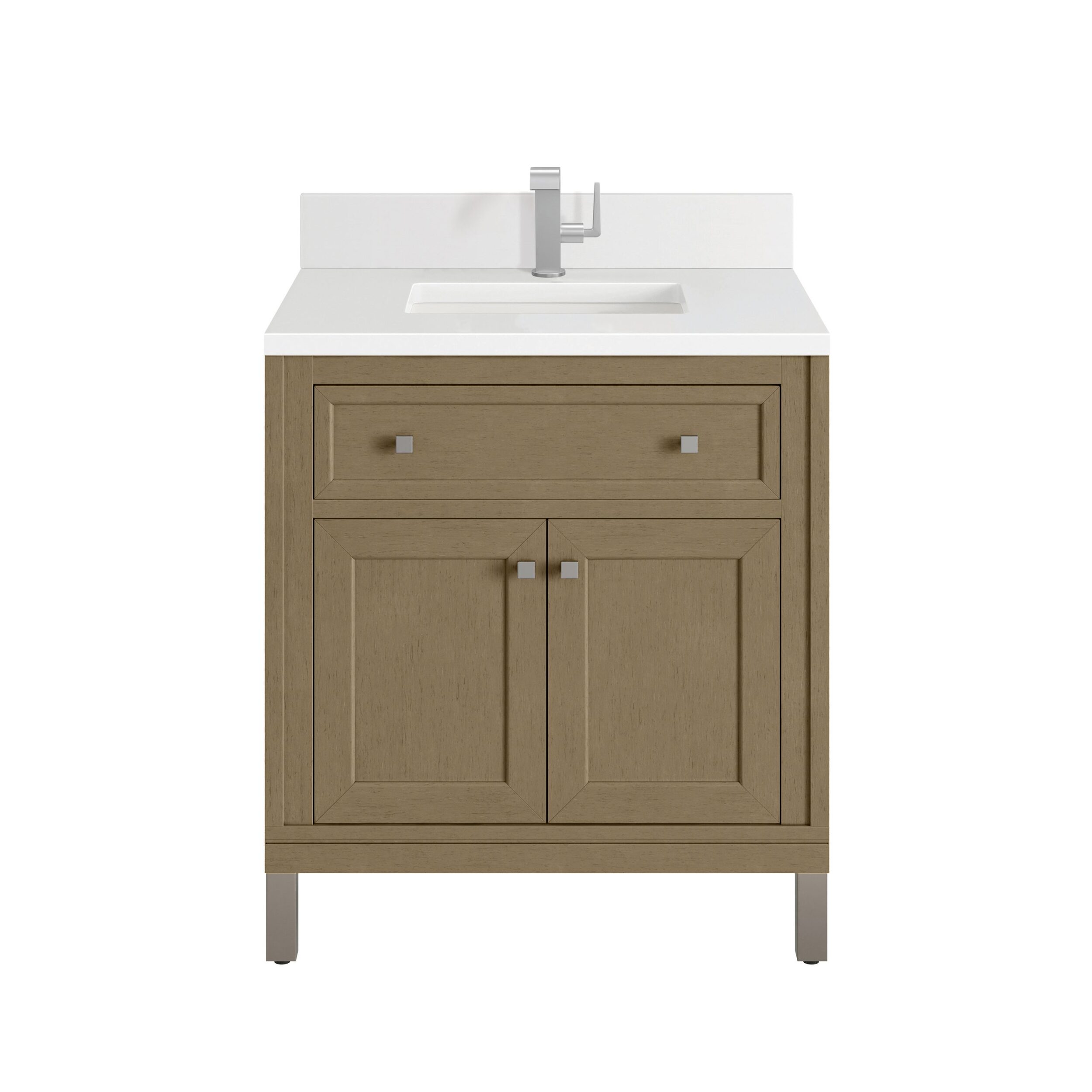 James Martin Vanities 503V30WLW1WZ Walnut Whisper 503V30WLW1WZ Chicago 30 Single Vanity, Walnut Whisper, W/ Single Hole 3cm White Zeus Silestone Top & Backsplash - Walnut Whisper
