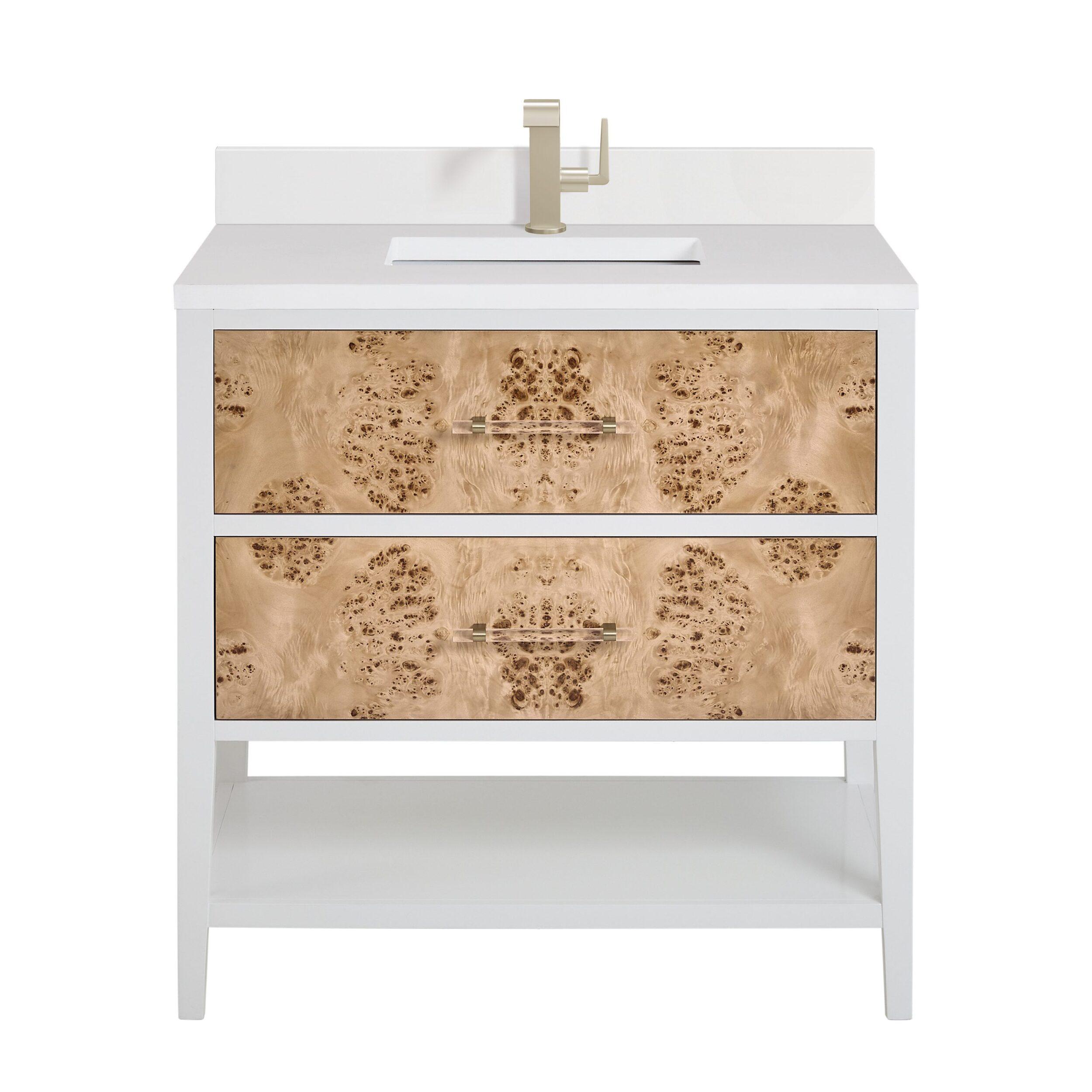 James Martin Vanities D804V36LMB1WZ Polished White and Light Mappa Burl D804V36LMB1WZ Olena 36 Single Vanity, Light Mappa Burl And Polished White W/ Single Hole 3 Cm White Zeus Silestone Top & Backsplash - Polished White and Light Mappa Burl