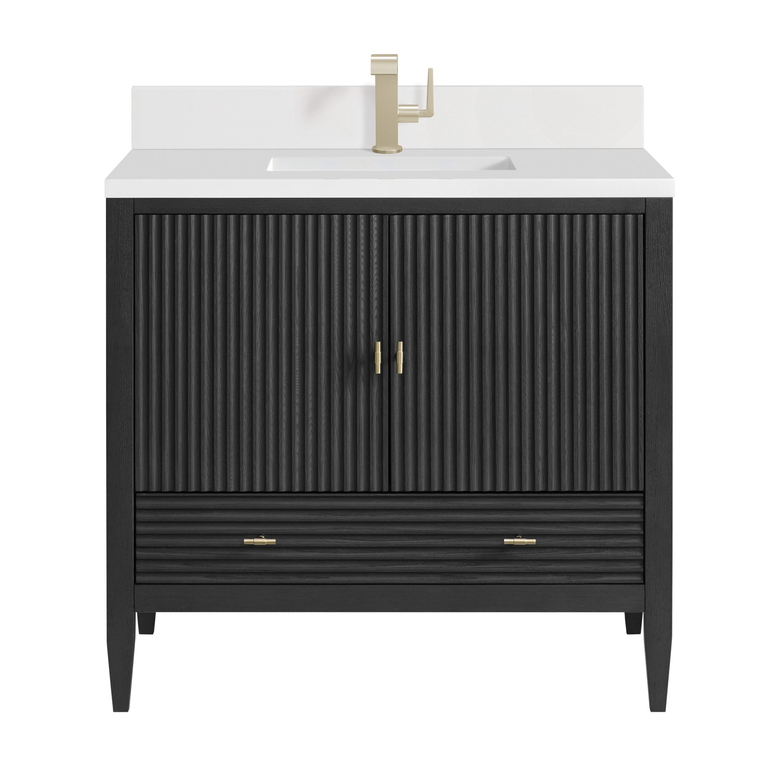 James Martin Vanities 485V36CBO1WZ Carbon Oak 485V36CBO1WZ Myrrin 36 Vanity, Carbon Oak W/ Single Hole 3 Cm White Zeus Silestone Top & Backsplash - Carbon Oak