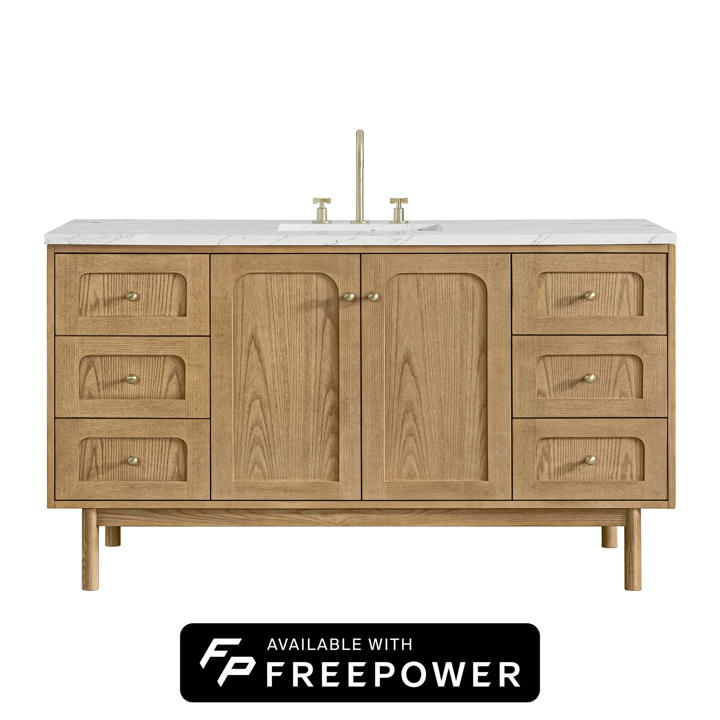 James Martin Vanities 545V60SLNOFENC Light Natural Oak 545V60SLNOFENC Laurent 60 Single Vanity, Light Natural Oak, W/ 3 Cm Ethereal Noctis Silestone Top W/ Freepower Wireless Charger - Light Natural Oak
